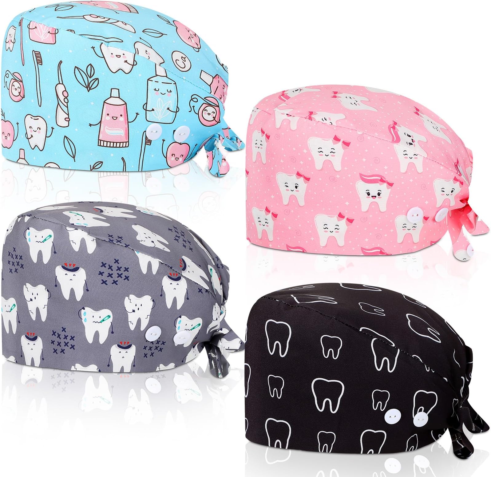 Unittype4 Pcs Working Caps with Button and Sweatband Adjustable Working Hats Elastic Scrub Hats Nurse Scrub Cap Nurse Hats
