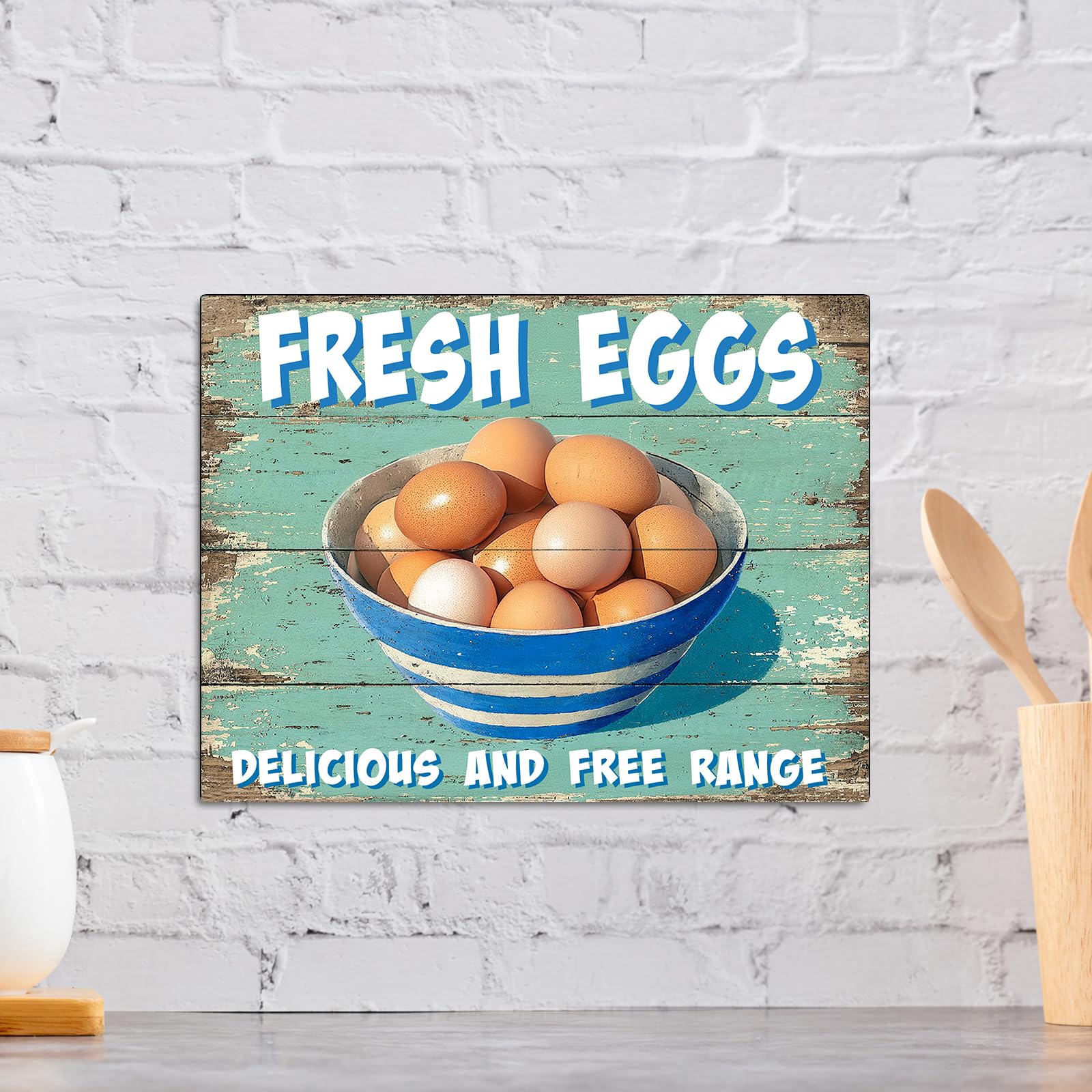 Fresh Eggs Delicious And Free Range Theme Retro style metal tin sign/plaque (10" x 8"), Mixed - Image 3