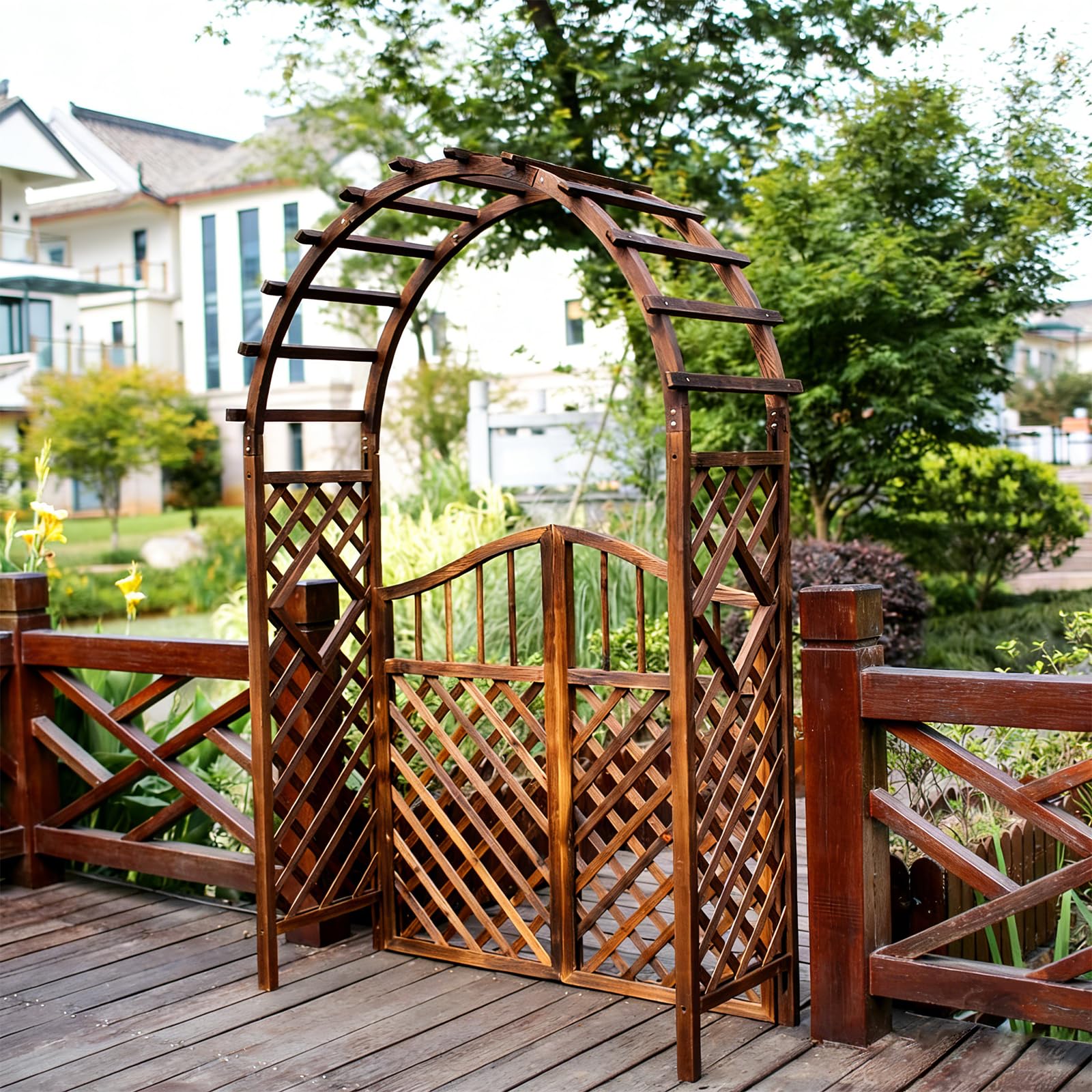 Rosenbogen Schmal mit Tür,Gartenbogen,freistehende Rankhilfe mit Rundbogen,wetterfest,für romantische Gartengestaltung,Hochzeit und als Eyecatcher auf der Terrasse(160x50x235cm)