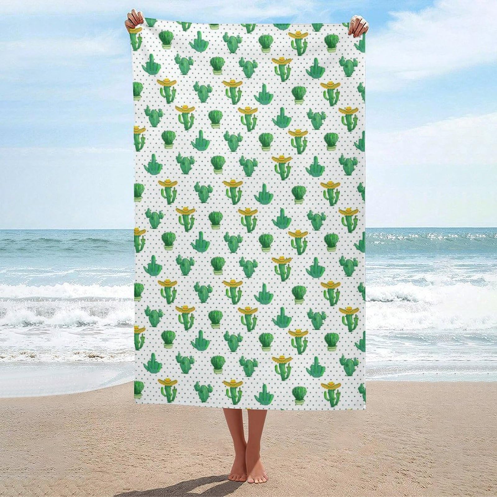 Anceky Beach Towel Quick-Dry Funny Cactus Bath Towels Beach Towel Large Absorbent Bath Towel for Home Gym Travel 31 X 51 in