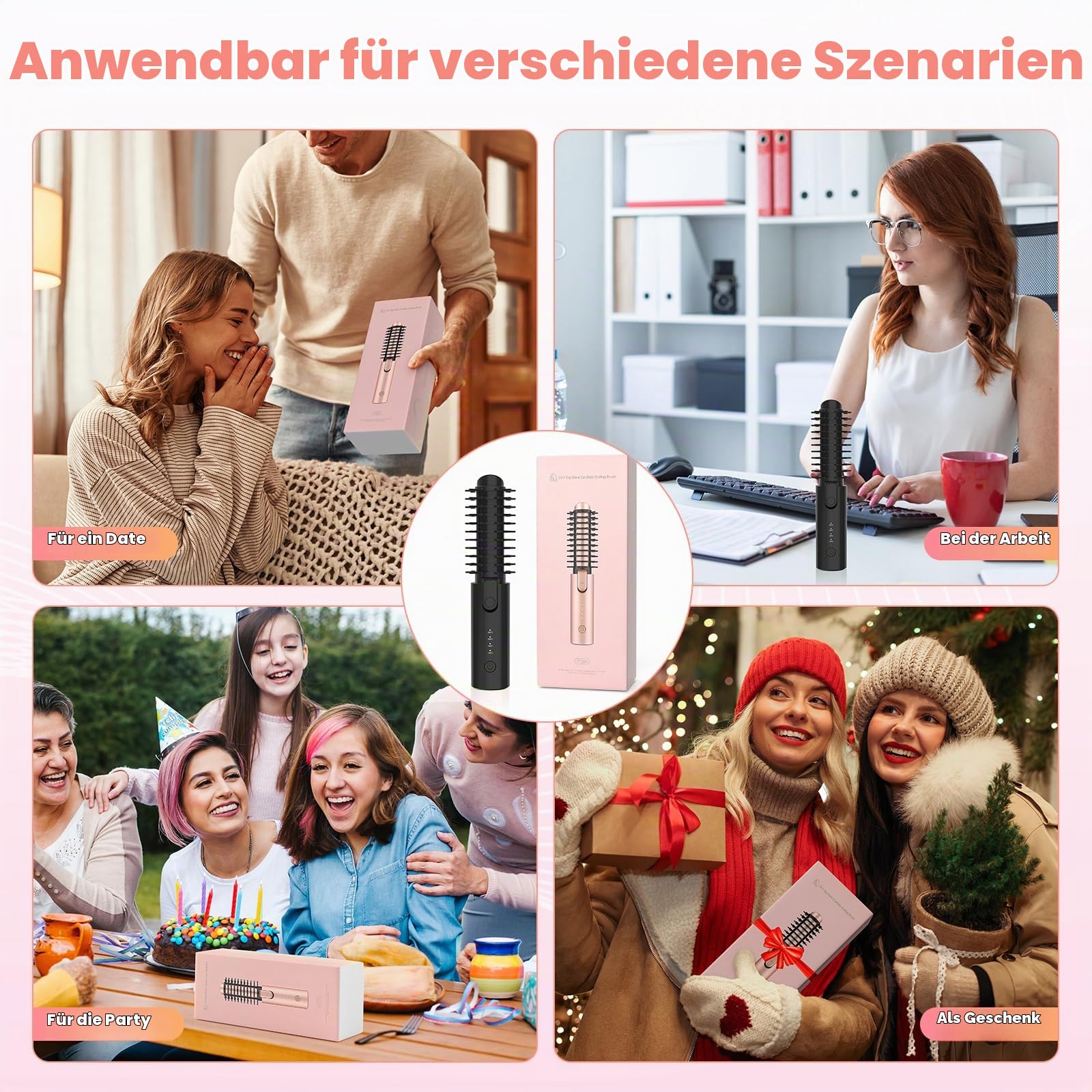 Schnurloser Lockenstab 32mm mit 4 Temperaturen, tragbarer Reise-Lockenstab | 7000mAh USB-aufladbar für Lockenstab Große Locken, mit 10-Minuten-Abschaltautomatik (Schwarz)