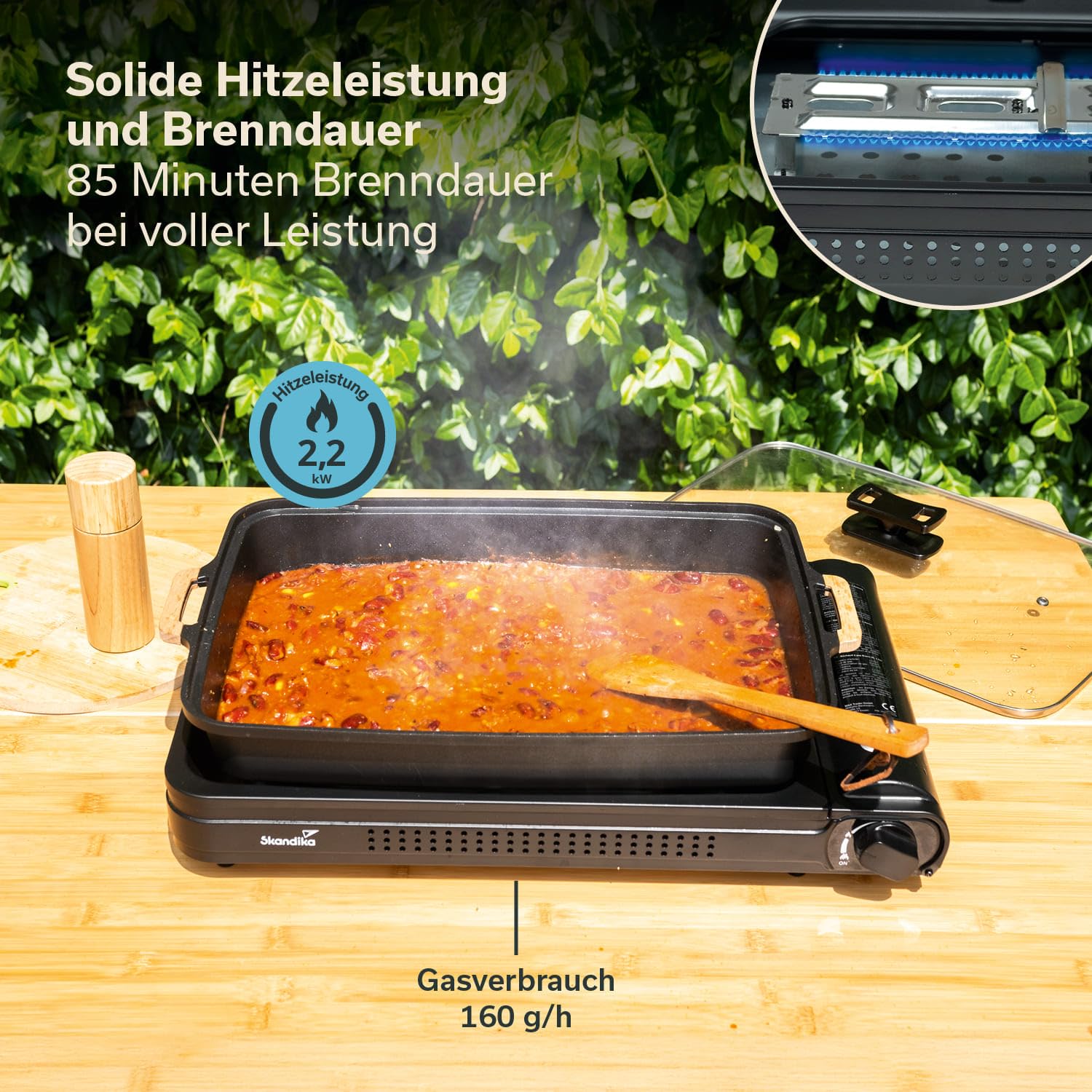 Skandika Gaskocher Brann | 1-flammig / 2-flammig | robuster Campingkocher für Gaskartuschen MSF-1A 227 g, Edelstahl, stufenlos regulierbar, Piezo-Anzünder, Kunststoff-Koffer