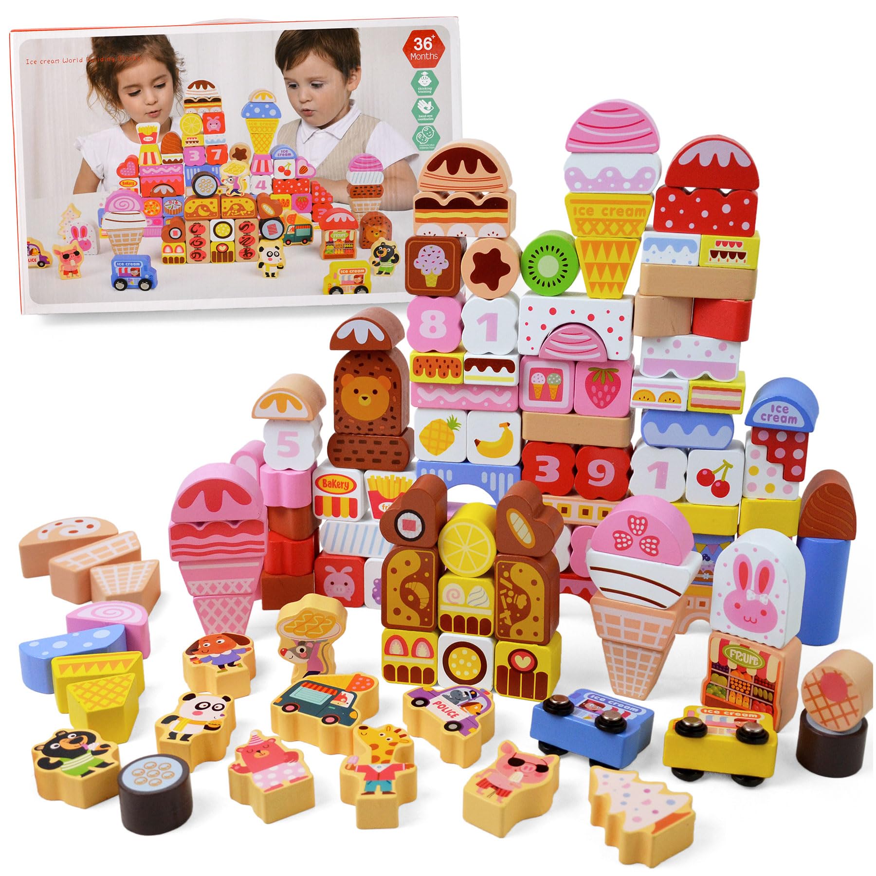 Vileafy 116pcs Princess Building Blocks for Girls Age 6-8, Summer Birthday Gifts Wooden Blocks for Kids, Educational Pink Ice Cream Stacking Toys Pretend Play Set for Daughter, Niece, Granddaughter