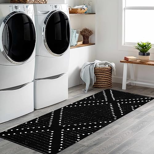 Miniatura 3 de HAOCOO Alfombra marroquí lavable 2 x 6 pies moderna geométrica alfombra de pasillo para pasillo alfombra de algodón tejida con diamantes de diamante