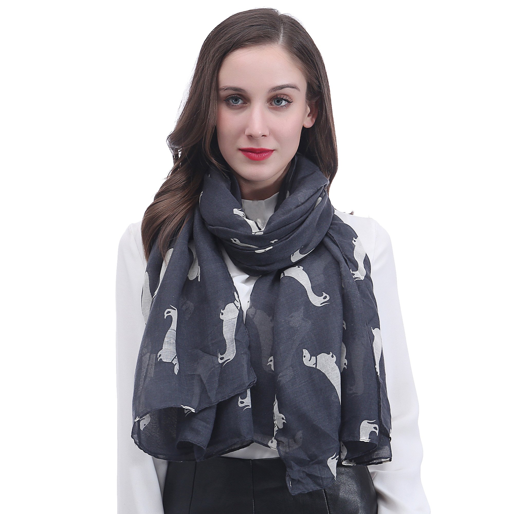 Lina & Lily Dachshund Sausage Dog Print Women's Scarf Shawl Wrap Lightweight (Dark Grey)