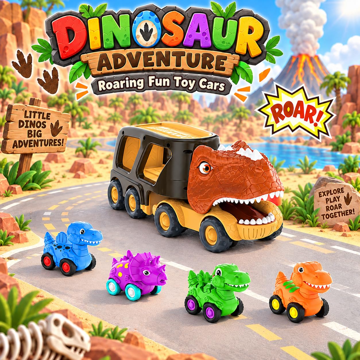 Veslier Dinosaur Carrier Truck - 4 Dino Cars! -3 Veslier Dinosaur Carrier Truck - 4 Dino Cars! -3