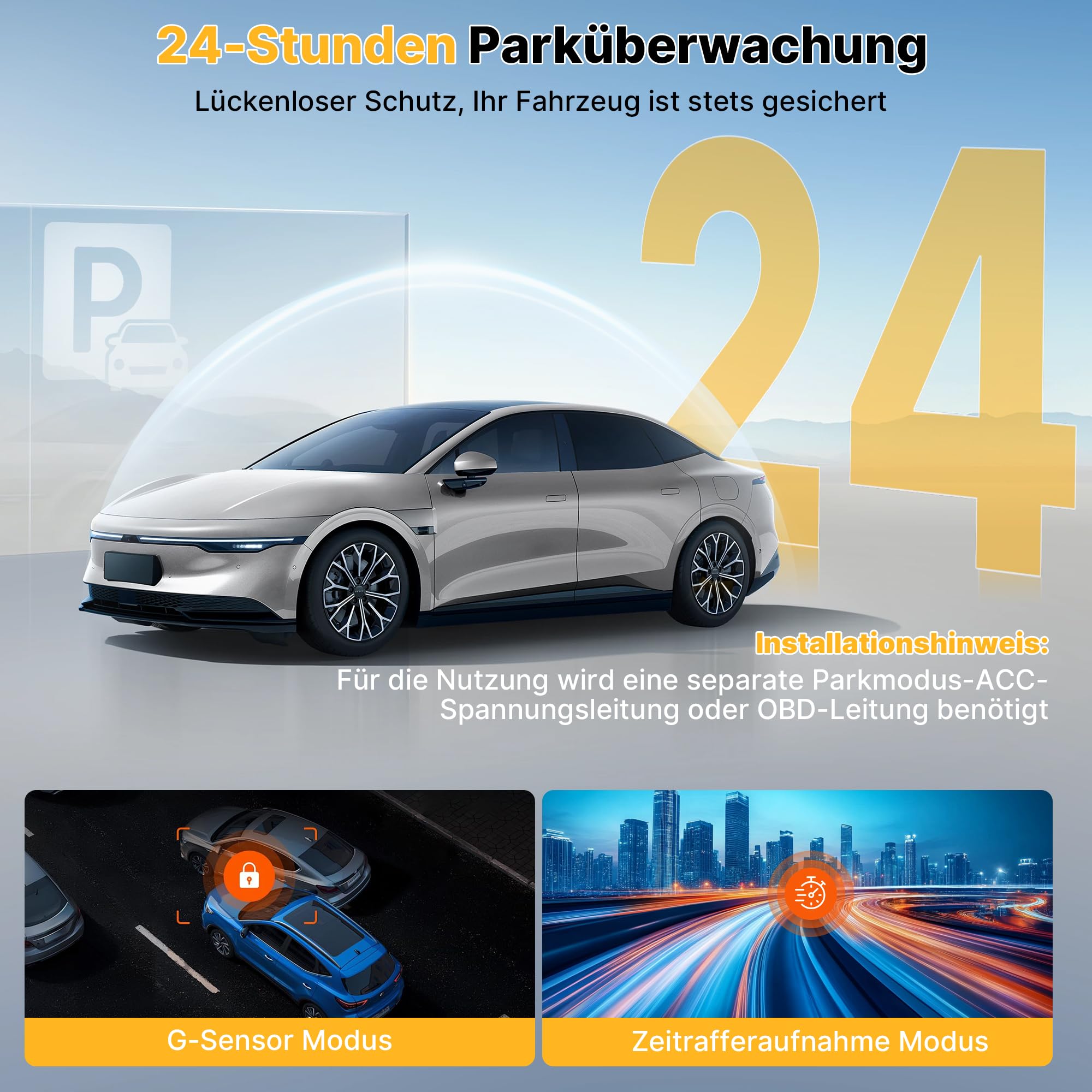 Dashcam Voiture Avant Arrière 4K+2K, Caméra Embarquée Voiture avec Carte SD 64Go Gratuite, Capteur G, WiFi App, Super Vision Nocturne, Mode Parking 24H, Enregistrement en Boucle Dashcam