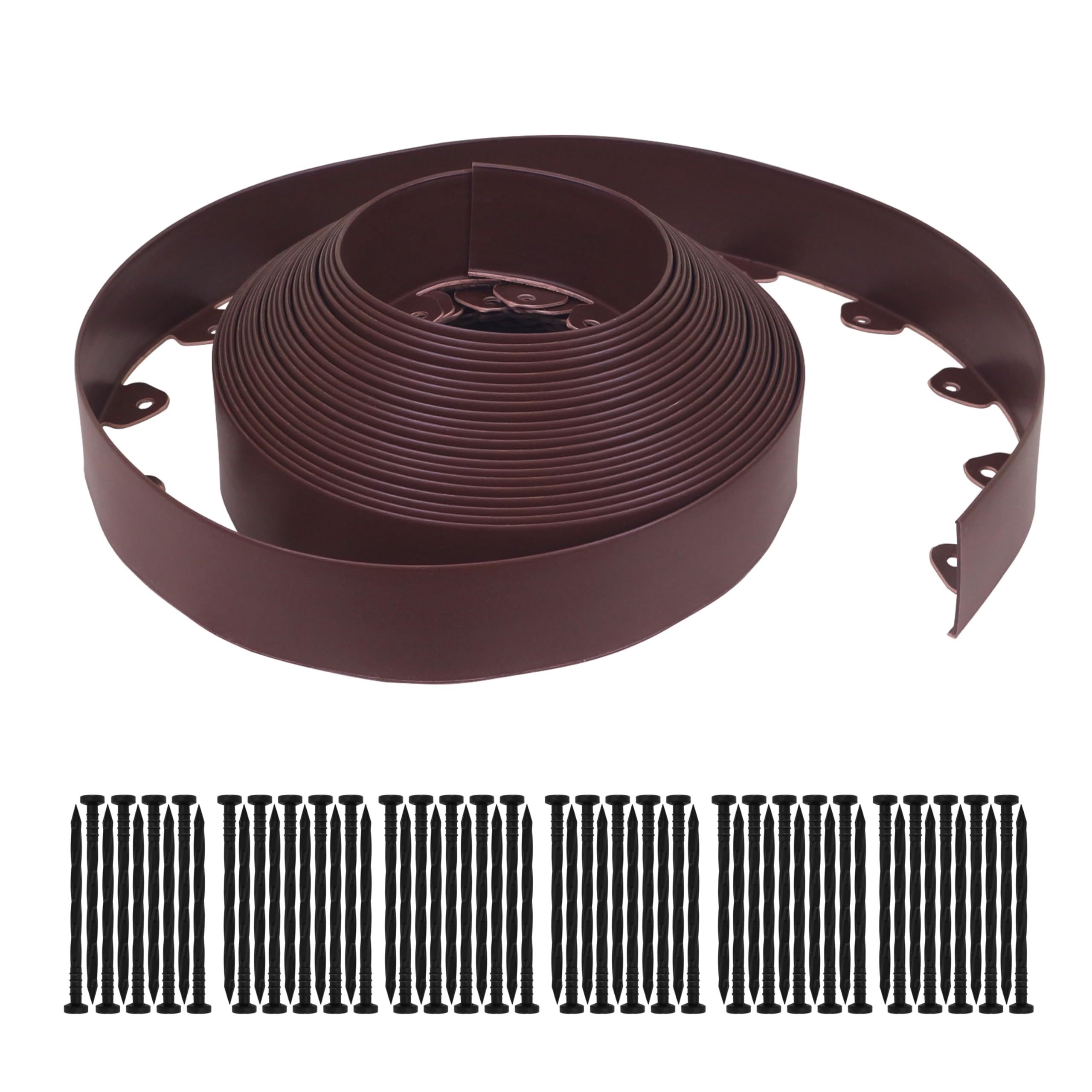 Landscape Edging Kit, 60-Foot Long, 3-Inch Tall, No Dig Garden Edging Border for Flower Beds, Tree Rings, Pathways, Includes 60 Spikes, Brown