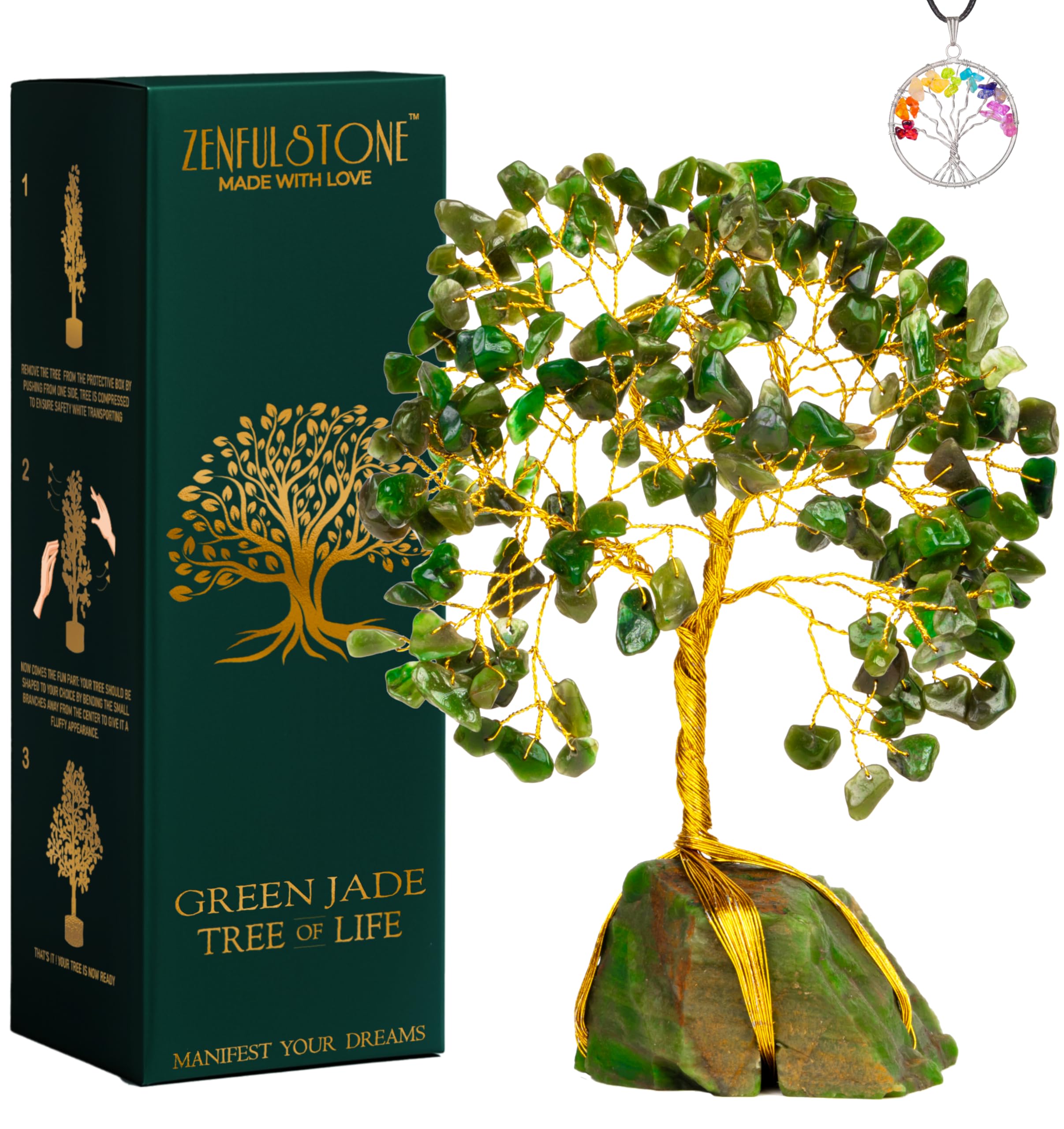 ZENFULSTONE Green Jade Crystal Tree for Luck & Prosperity Decor for Home and Office | Handmade Tree of Life for Wealth & Balance and Good Fortune | Perfect Well-Being Gift for Loved Ones
