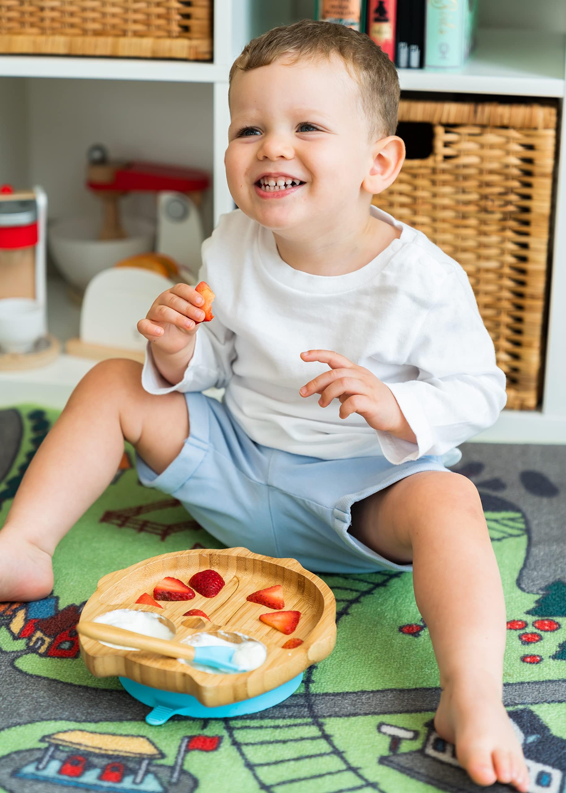 Eco Rascals Plato Infantil De Bambú Unisex (Azul, Talla Única