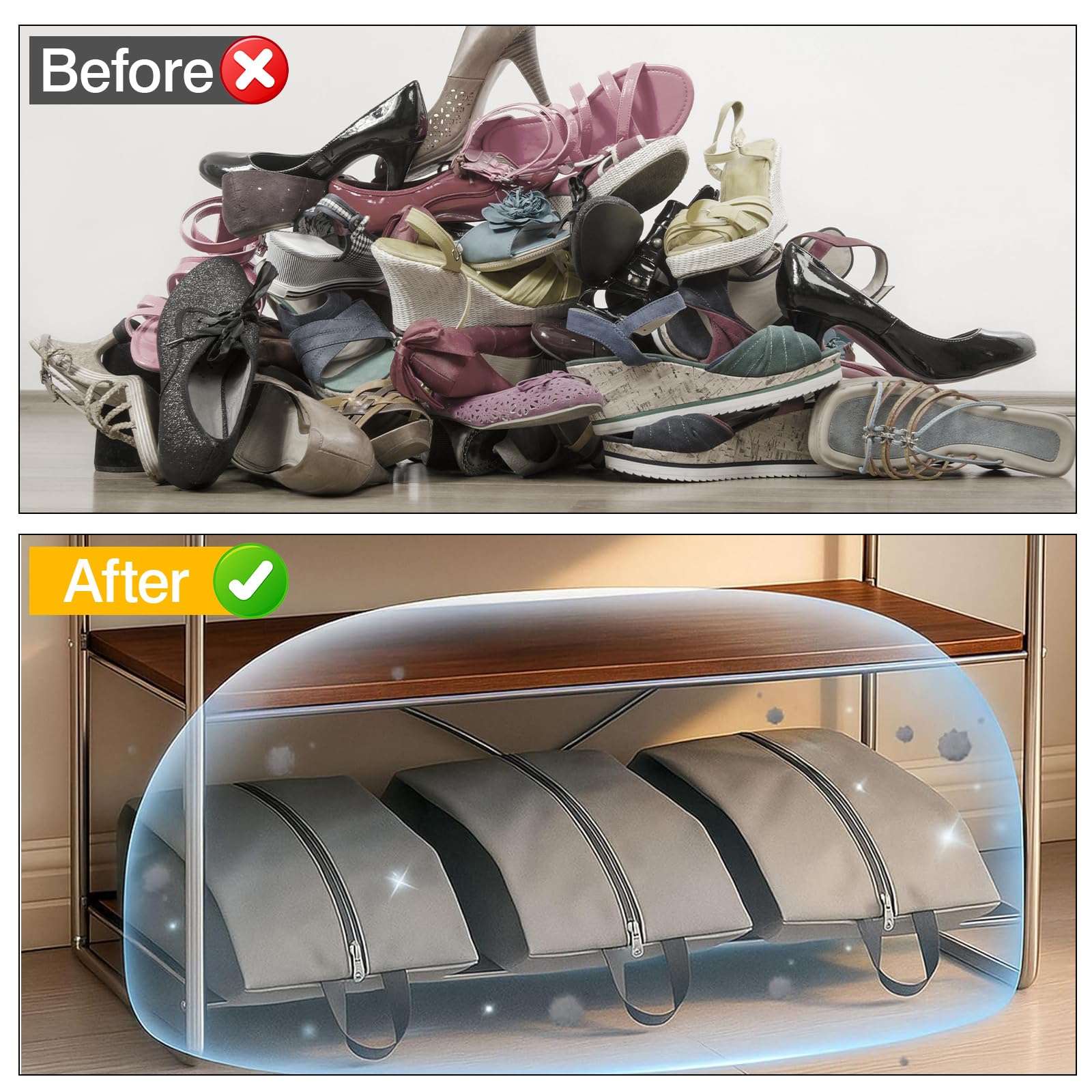 Zorplex 6 Sacchetti per Scarpe da Viaggio, Impermeabili e Antipolvere con Chiusura a Zip, Sacchetti Portatili Unisex per Casa e Viaggio