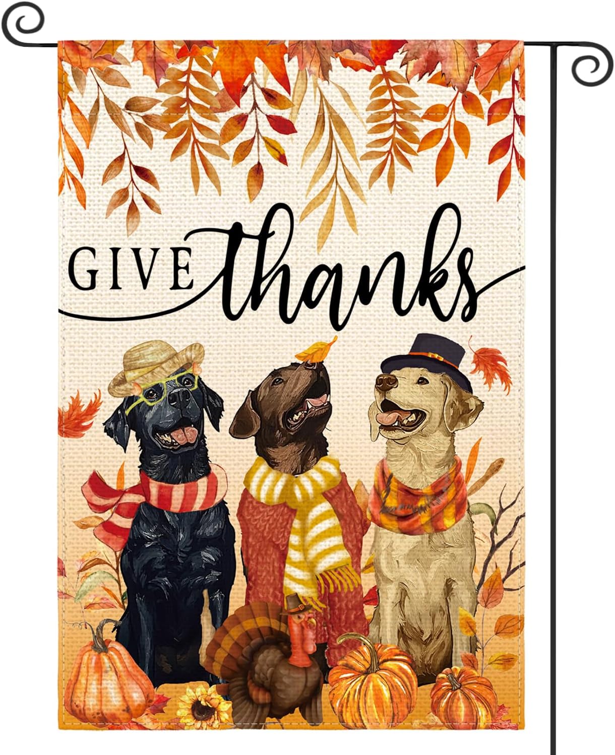 AVOIN colorlife Give Thanks Fall Thanksgiving Garden Flag 12x18 Inch Dog Pumpkin Turkey Double Sided, Harvest Holiday Yard Outdoor Decorative Flag