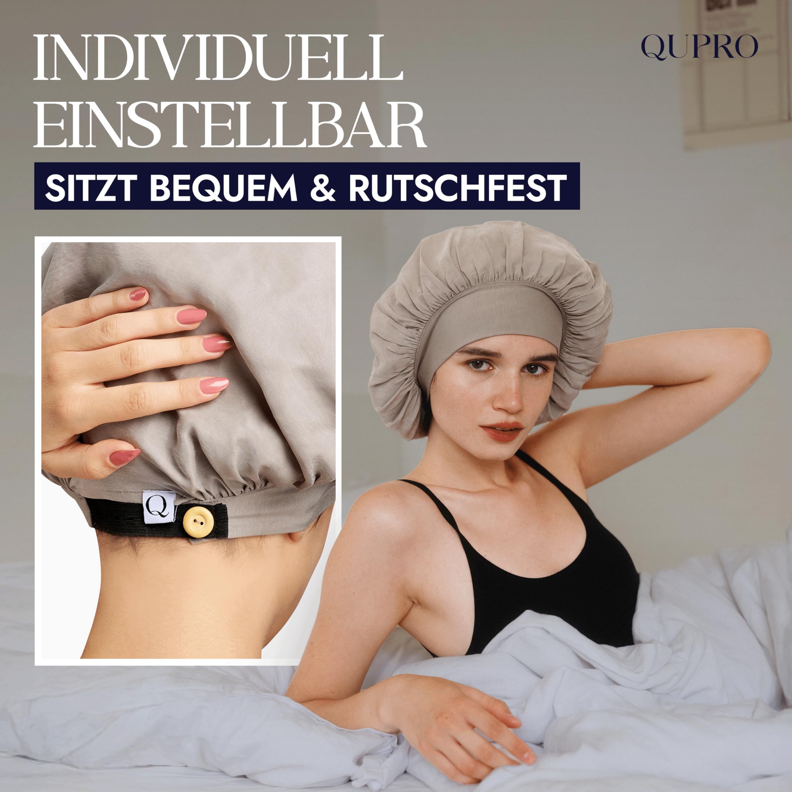 Vegane Seidenhaube zum Schlafen I Rutschfestes Bonnet zum Schutz von Locken & Frisuren - Verhindert Frizz & Haarbruch I Schlafhaube aus veganer Seide - Idealer Haarschutz für die Nacht