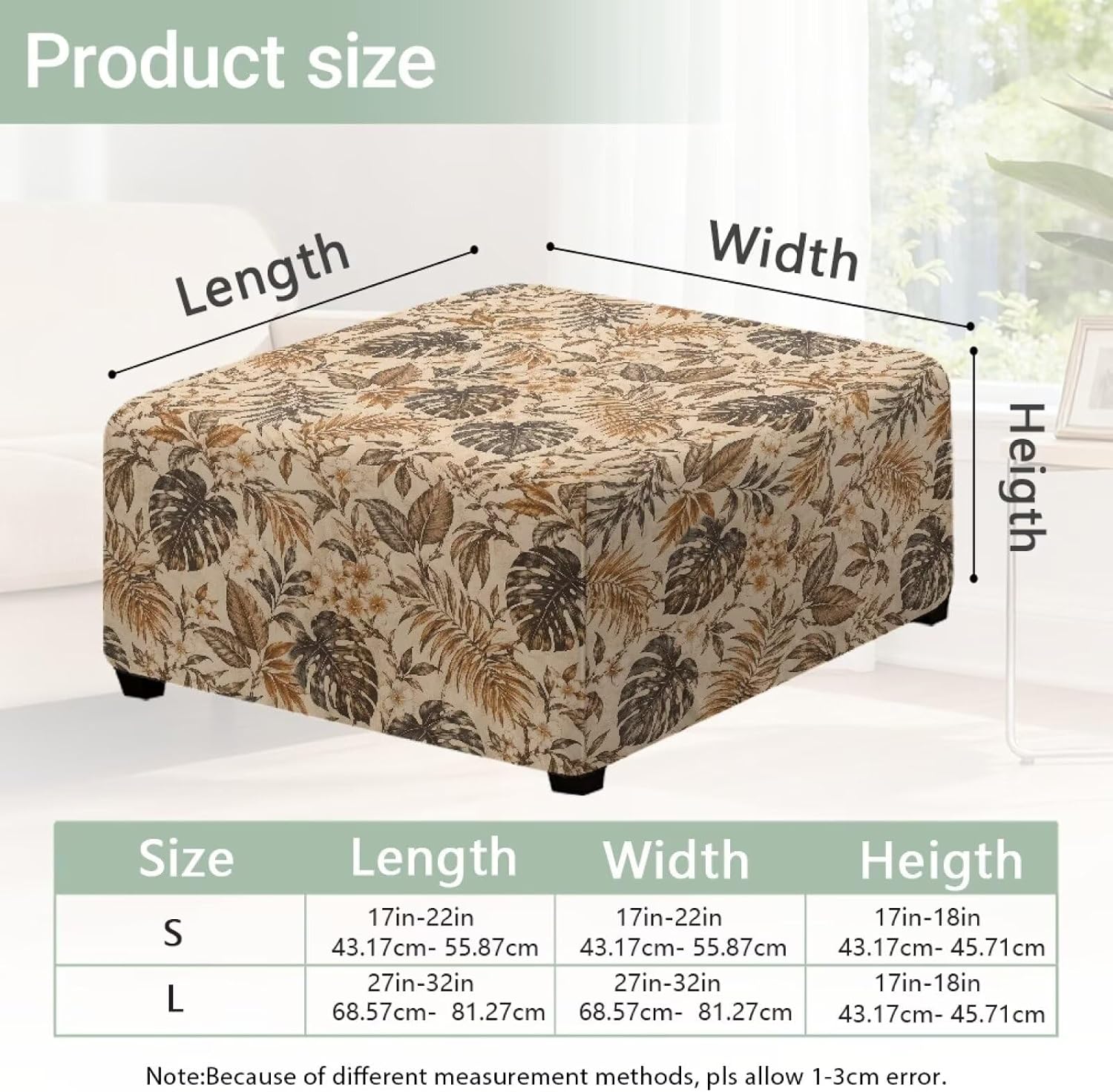 Maple Leaves Print Ottoman Slipcover, Autumn Thanksgiving Decor Folding Foot Stool Sofa Slipcovers Waterproof Covers for Square Footrest Stool with Elastic Bottom, Small