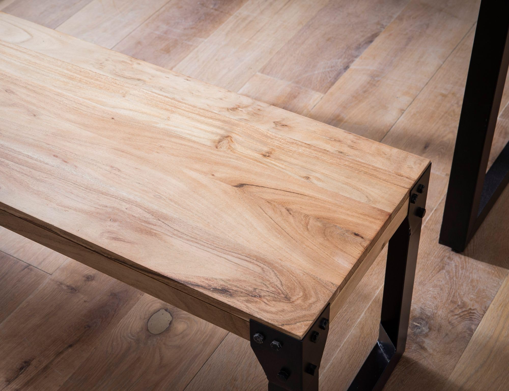 FineBuy Esszimmerbank 140 cm Akazie Massivholz Metall Industrial, Esstischbank Holzbank Massiv ohne Lehne, Küchenbank Essbank Modern, Sitzbank Esszimmer Braun