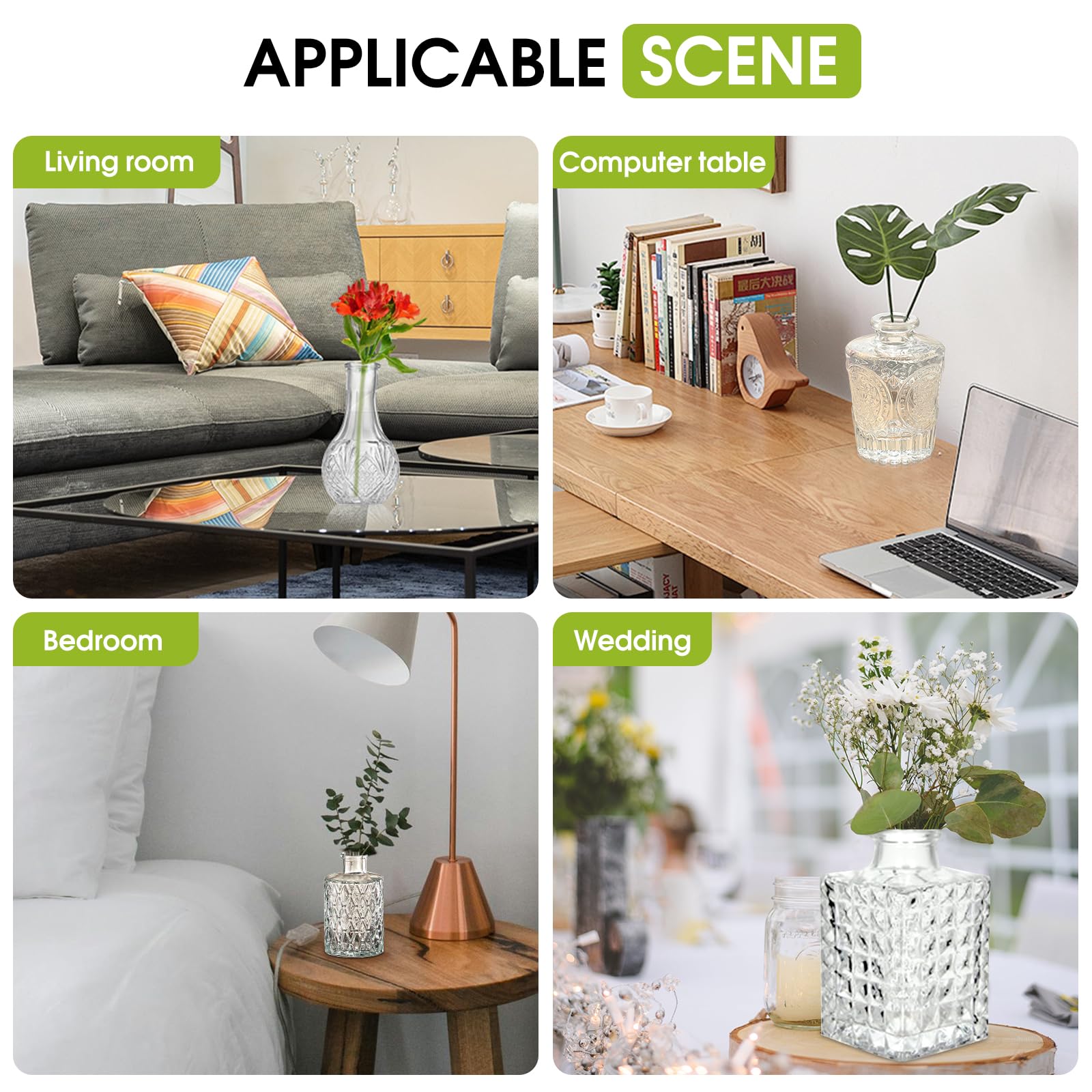 TAVADA Kleine glazen vazen vintage,Set van 12 glazen vazen vaas Mini Kleine Glazen Tafel Middenstukken Bloemen Vaas,voor Woonkamer Eettafel Bruiloft Middenstuk Binnen Slaapkamer Decoratie