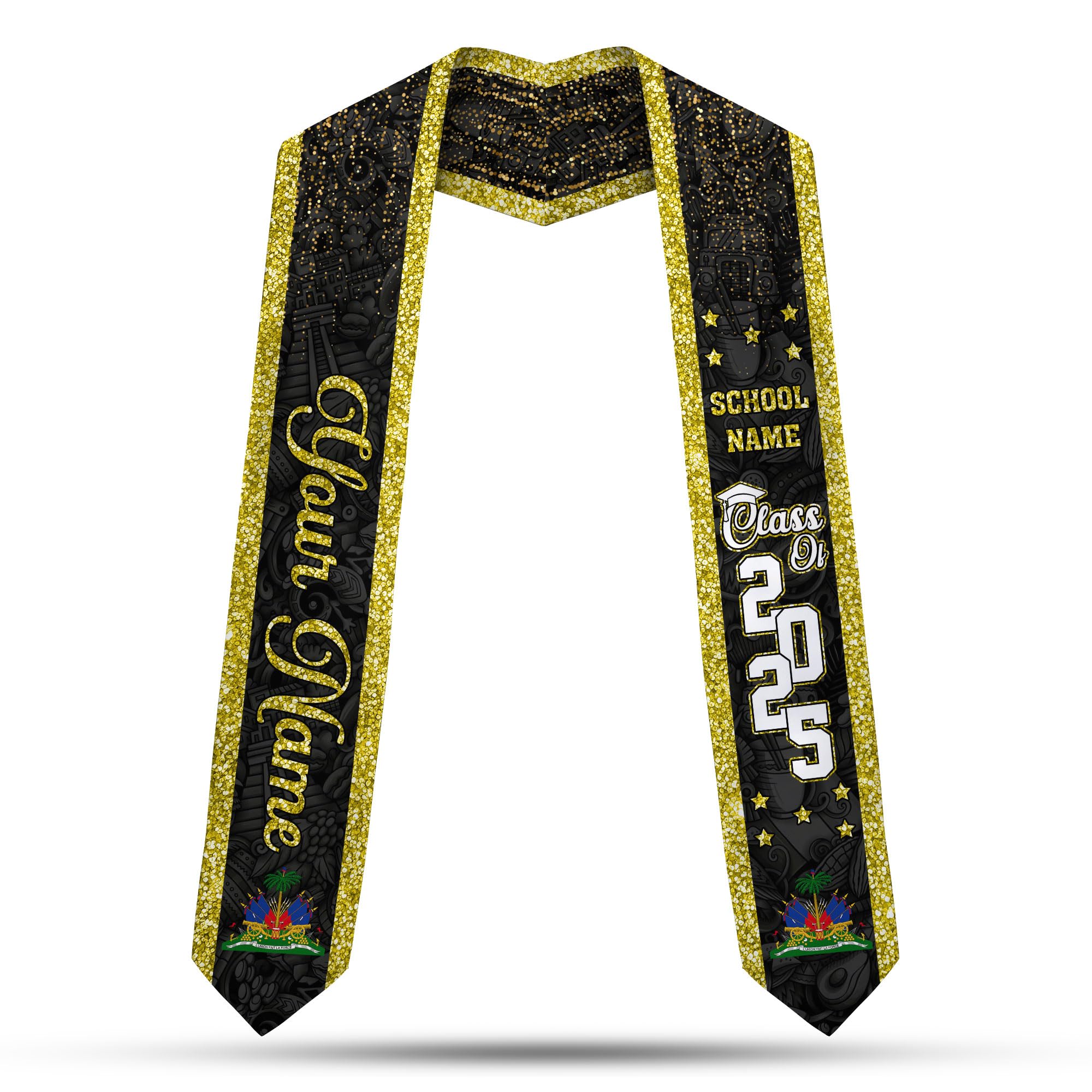 MonkeyVan Custom Haitian Graduation Sash 2025,Personalized Haiti Flag Graduation Stole,Haitians American Flag Graduation Sash S35