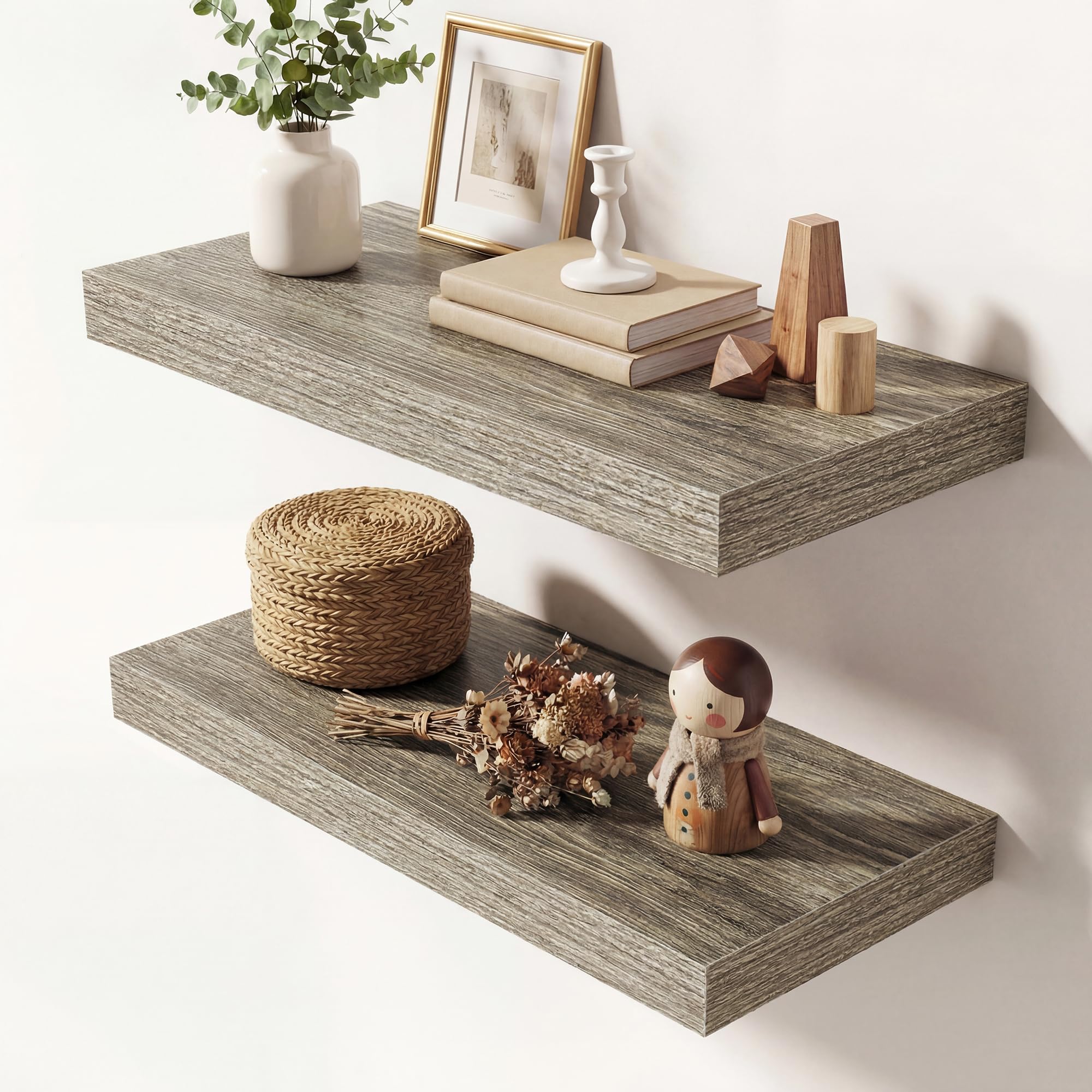 Dreamland 20 Inches Floating Shelves for Wall, 9.3" Deep Long Floating Shelves Set of 2, Large Display &amp; Storage Shelf, Wall Shelf for Bathroom Bedroom Living Room Kitchen Office, Grey