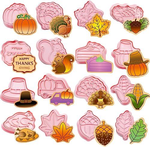 Miniatura 1 de Joinor 16pcs Cortadores de galletas de Acción de Gracias Sellos Herramientas para hornear galletas en relieve Moldes de galletas