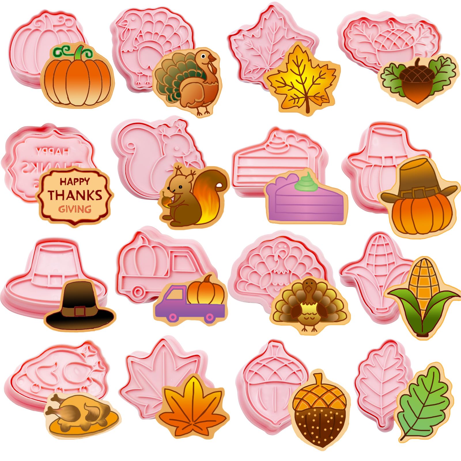 16pcs Thanksgiving Cookie Cutters Stamps Biscuit Baking Tools Embossing Cookie Molds