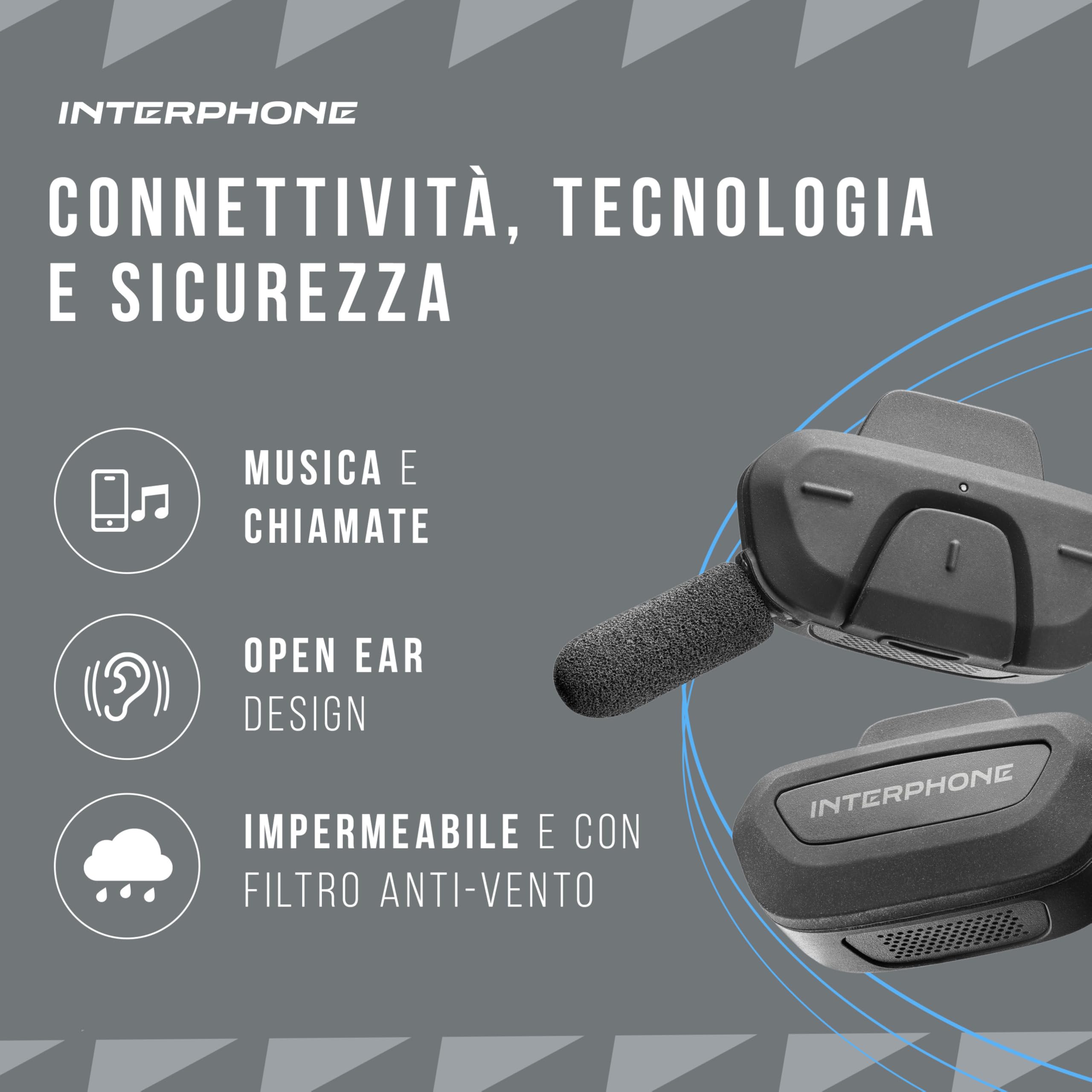 INTERPHONE AERIAL Singolo per una persona, Interfono bici per la comunicazione fra 2 ciclisti fino a 300mt, Interfono casco bicicletta con Bluetooth per GPS, Impermeabile e con filtro anti-vento