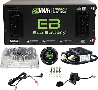 Eco Battery GEN3 51V 105Ah Lithium Golf Cart Battery Bundle Compatible with Navitas Chassis 48V Golf Carts | Includes 12V Converter | "Skinny" Style