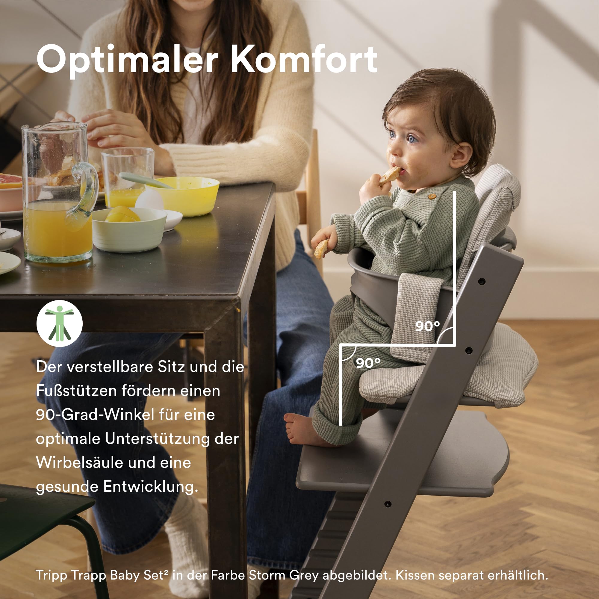 Stokke Tripp Trapp Hochstuhl, Oak Natural - Inklusive Stuhl + Baby Set2 für Kinder von 6-36 Monaten - Verstellbar, ergonomisch & leicht zu reinigen