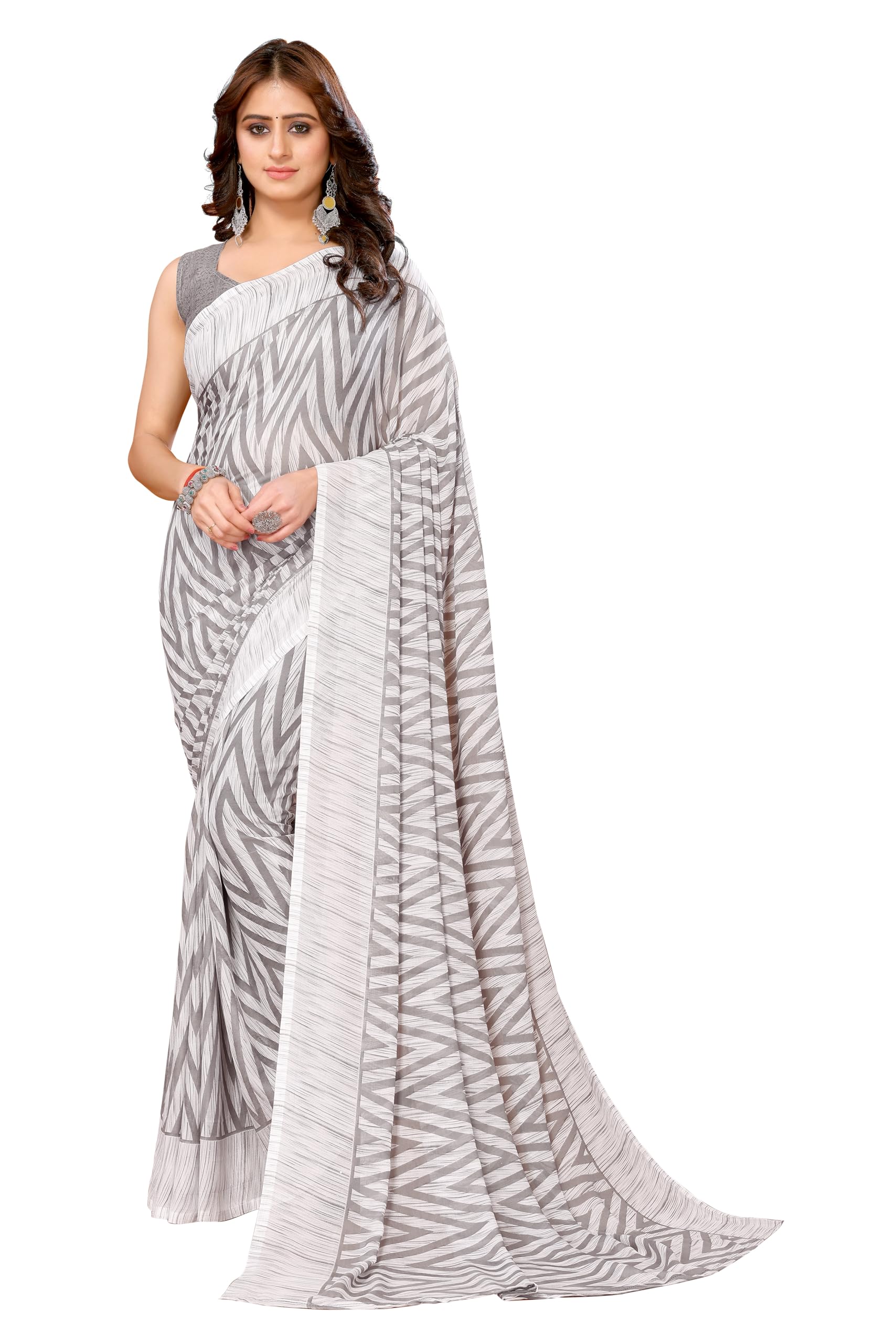 Womens Yashika Women's Trendy Georgette Rama Color Saree with Blouse Material(AMINA RAMA)-picture-22