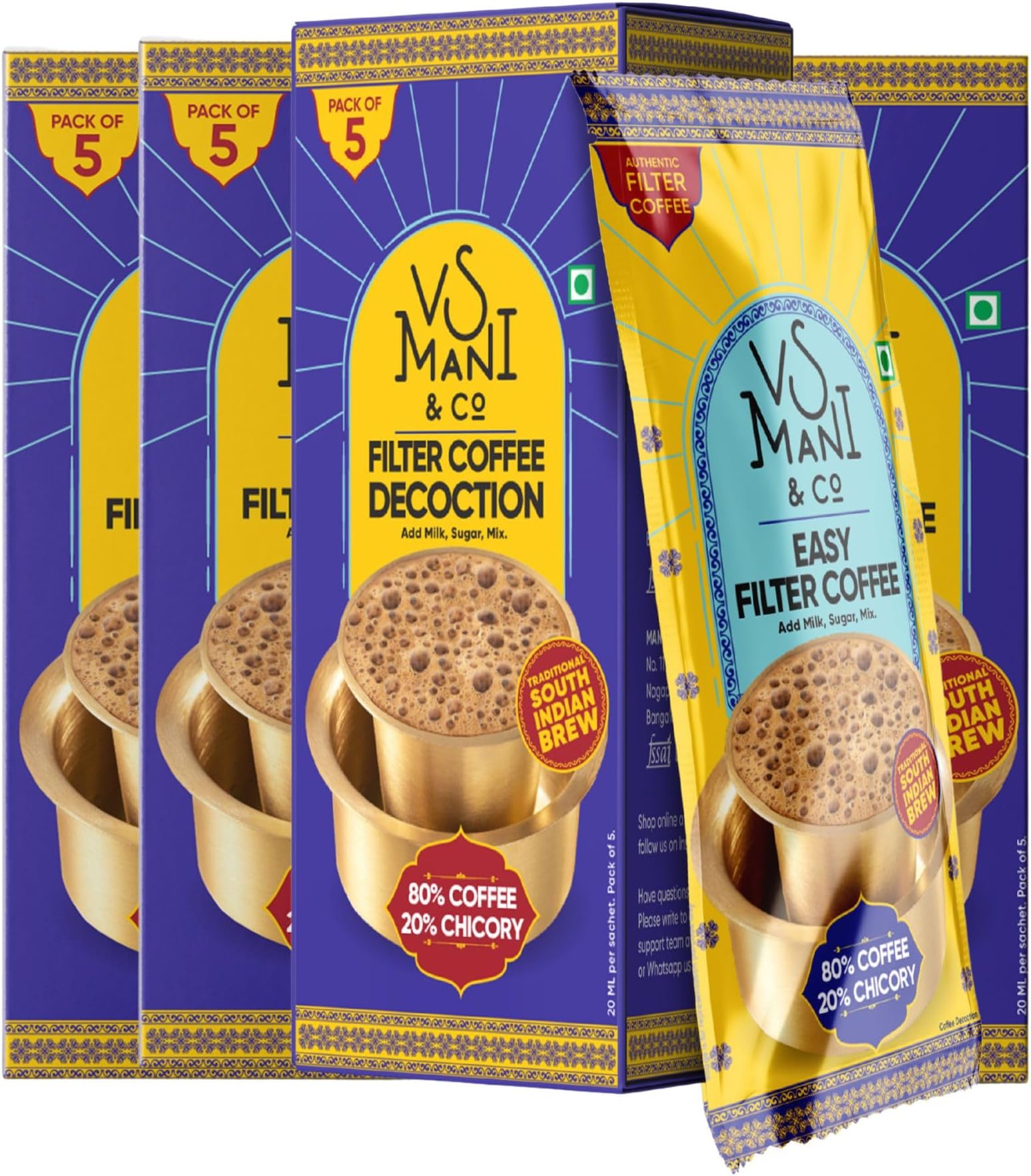 VS Mani & Co Filter Coffee Decoction - Arabica Dark Roast, Strong and Aromatic Instant Filter Coffee Liquid | Authentic South Indian Flavour | Pack of 4 x 100ml | 400 ml