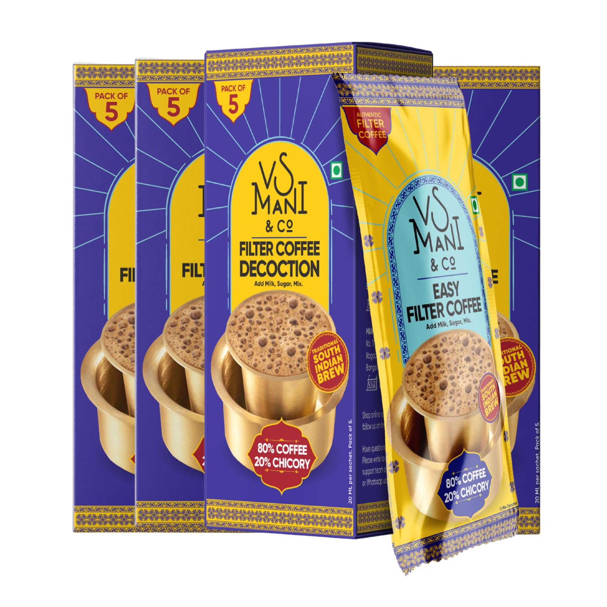 VS Mani & Co Filter Coffee Decoction - Arabica Dark Roast, Strong and Aromatic Instant Filter Coffee Liquid | Authentic South Indian Flavour | Pack of 4 x 100ml | 400 ml