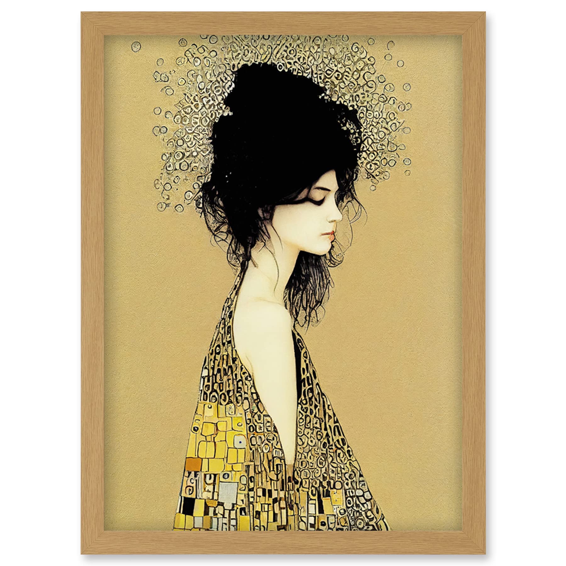 Wee Blue Coo Klimt Style Woman in Multi Coloured Shawl Painting Artwork Framed Wall Art Print A4