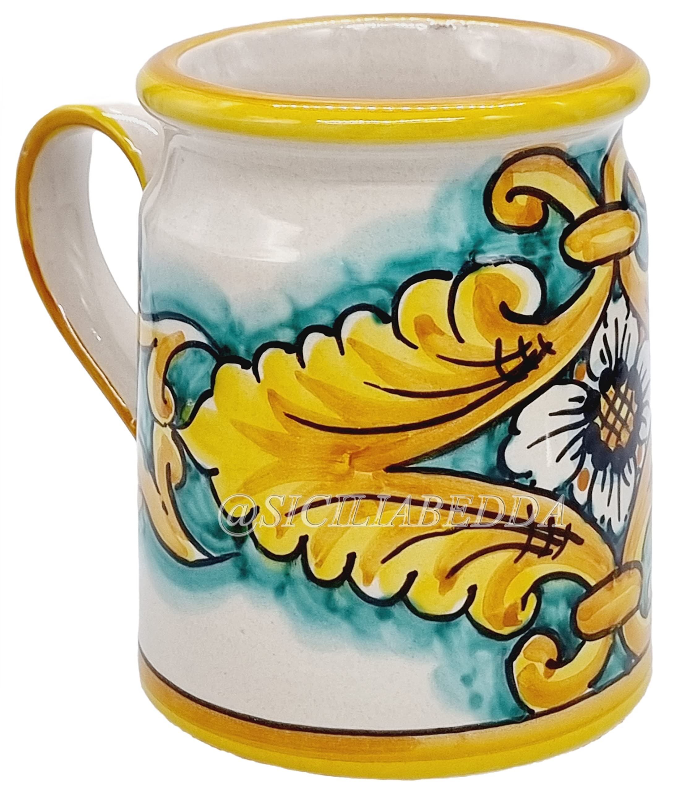 sicilia bedda - Boccale da Birra Ceramica Caltagirone - Realizzato e Dipinto a Mano (Fiore su Maioliche)