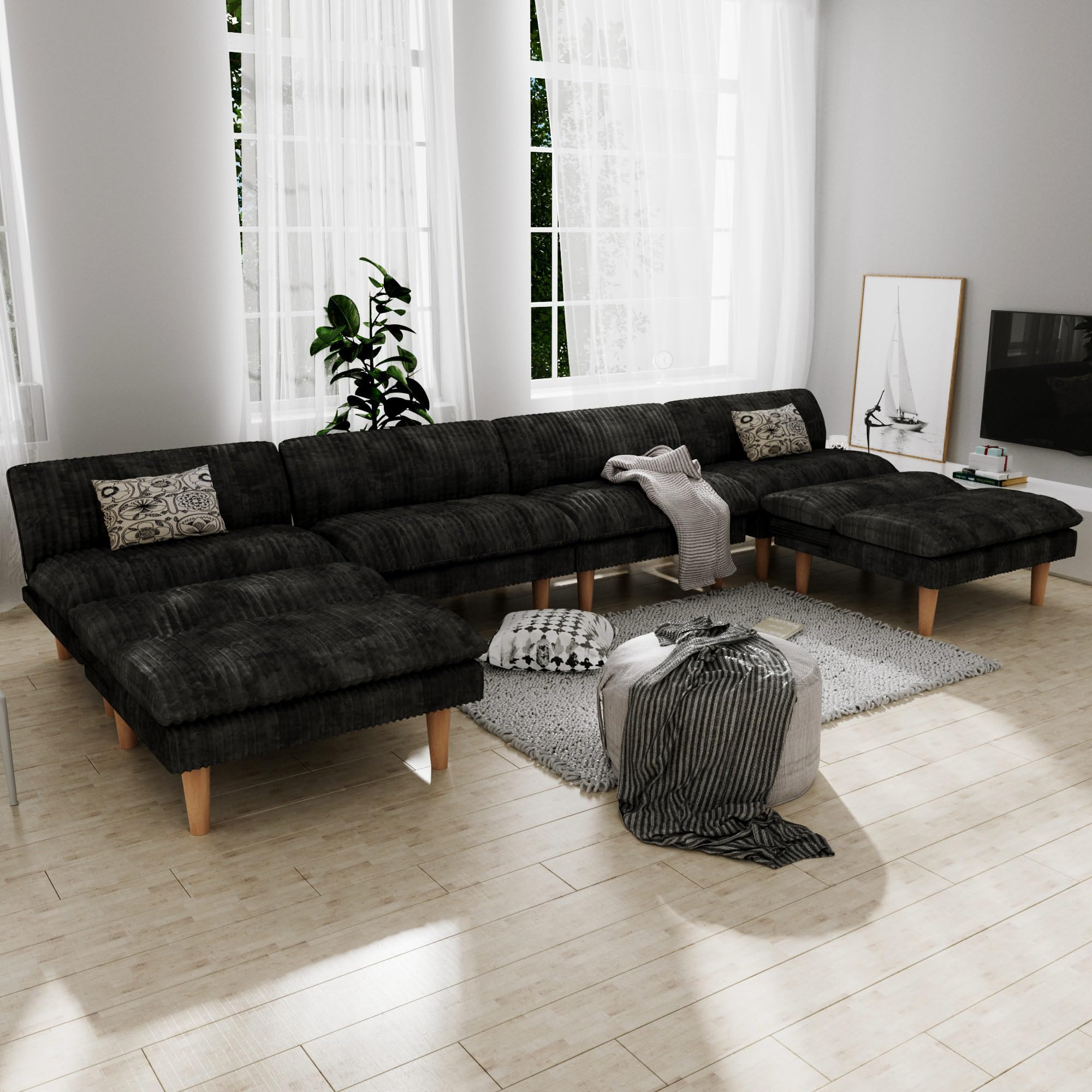 Ribilake 3 Sets 69" Futon Sofa Bed, 4 in 1 Multi-Function Couch Sleeper with Adjustable Backrest, Modern Convertible Futon, Recliner Small Loveseat