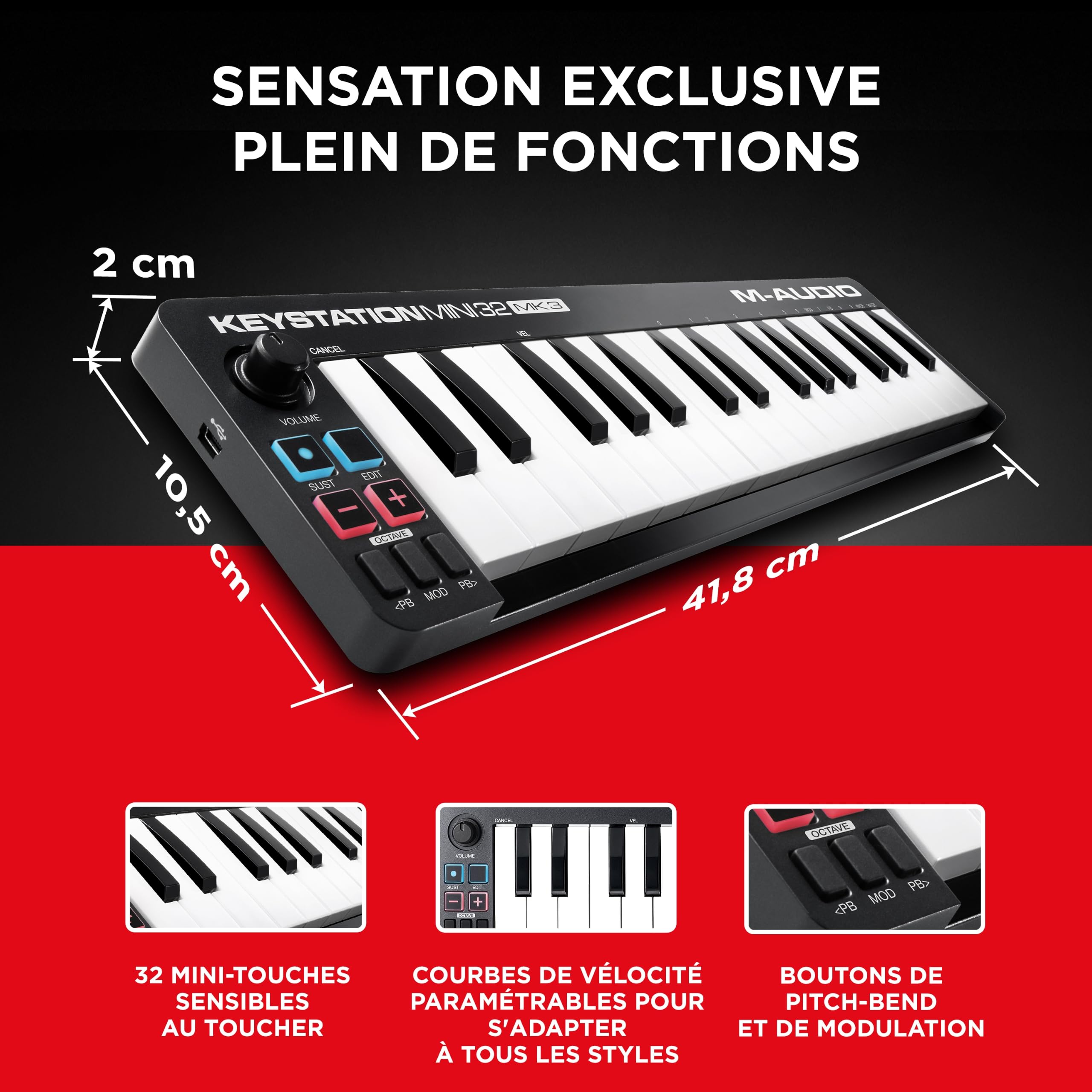 M-AUDIO Keystation Mini 32 MK3 Controller USB MIDI | Mini Tastiera Portatile, 32 Tasti Sensibili alla Velocita e Software DAW di Registrazione Incluso