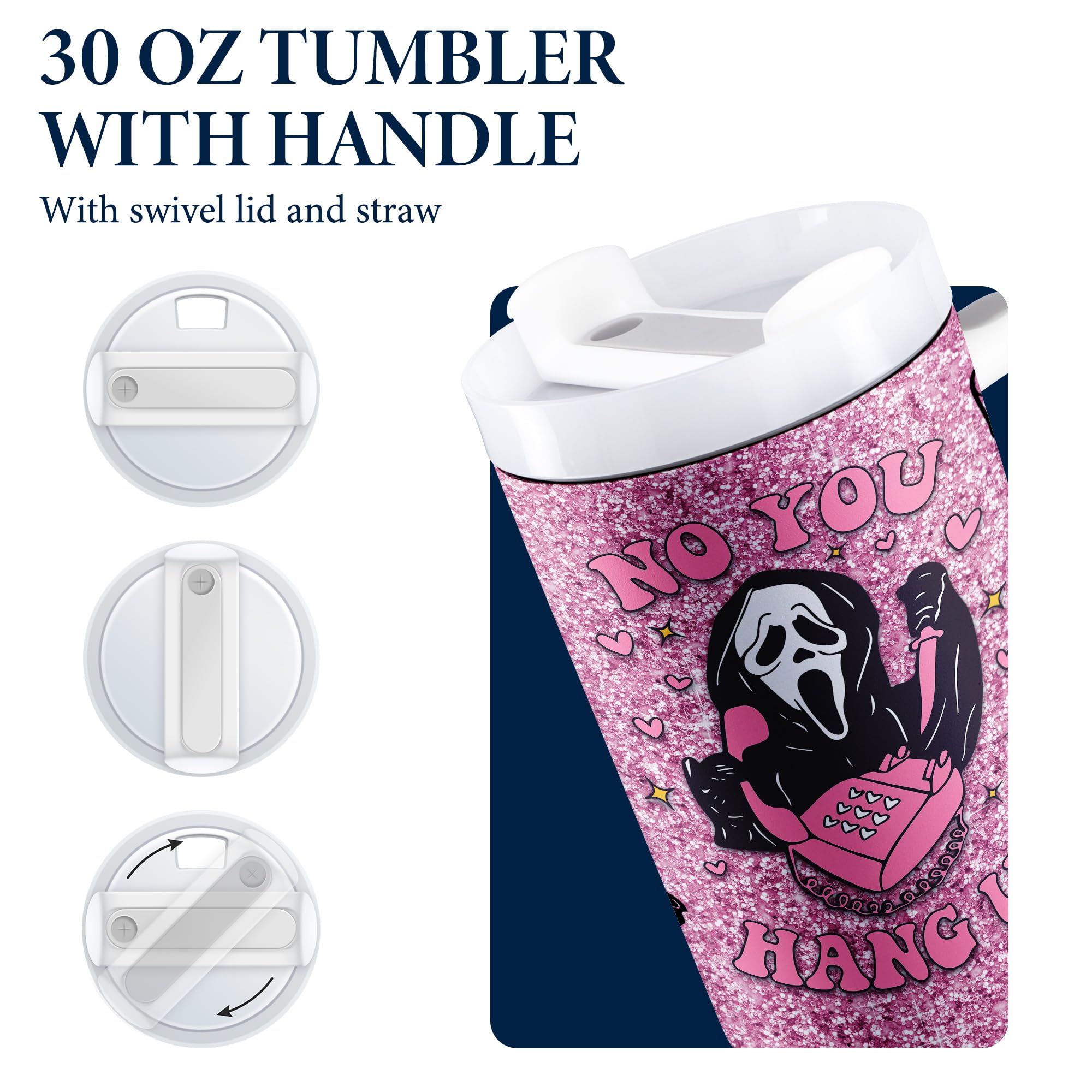 Equoza Horror Scary Face Halloween Tumbler for Women Girls Spooky Vibes 30oz Horror Scary Face Theme Decor Insulated Cup with Lid Vacuum Stainless Steel Coffee Mug