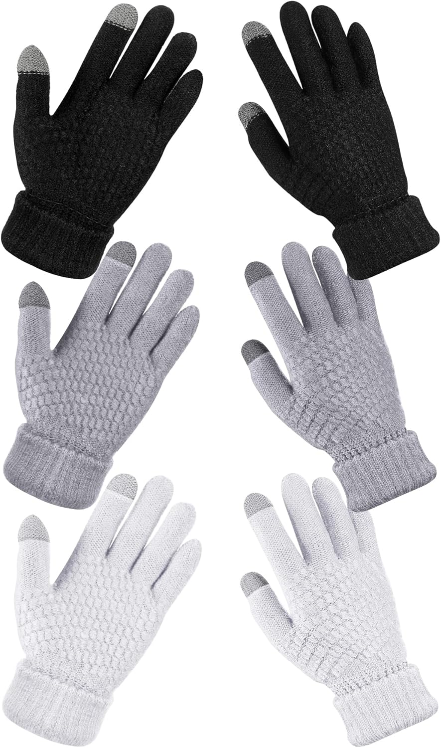 3 Pairs Women's Winter Gloves Warm Women Touch Screen Knit Gloves Elastic Cuff Winter Mitten for Cold Weather