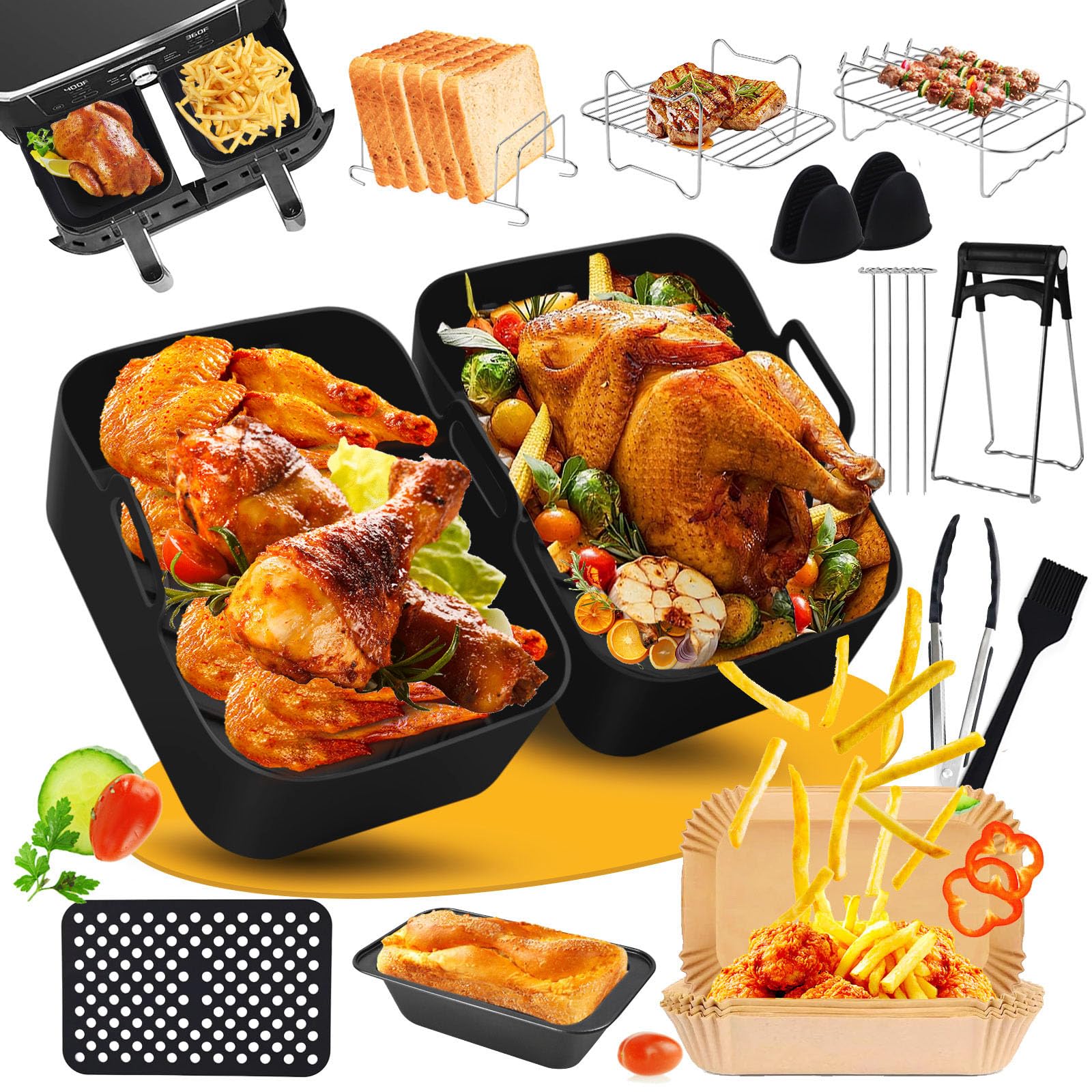 Akcesoria do frytkownicy na gorące powietrze do Airfryer AF400EU AF451EU AF300EU, seria Dual Basket, forma silikonowa do frytkownicy na gorące powietrze, akcesoria, ruszt do grilla, szczypce do
