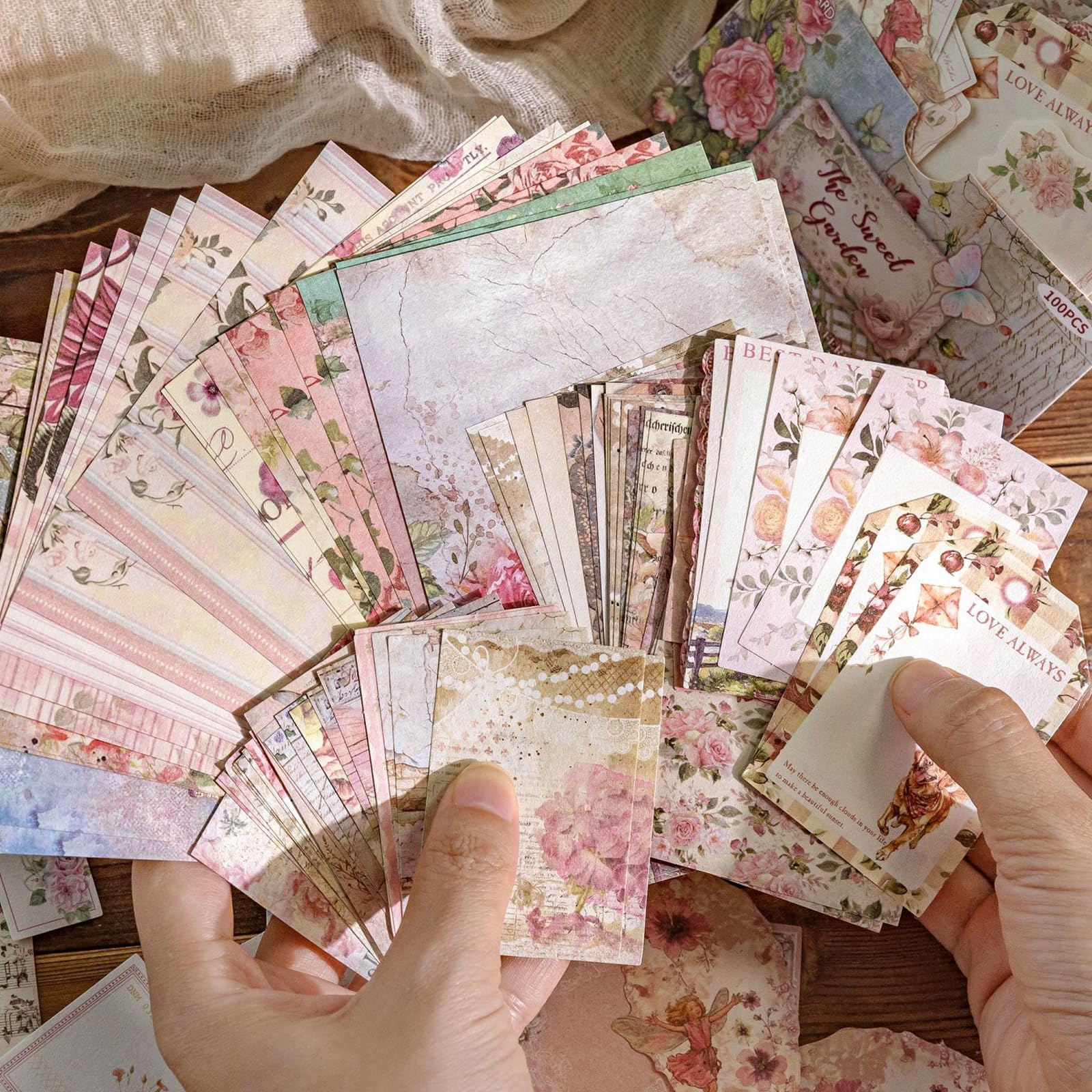 Zestaw papieru do scrapbookingu, 200 arkuszy, dwustronny, bezkwasowy, różne rozmiary od 40 mm do 130 mm, wiejski sezon kwiatowy i słodkie style ogrodowe