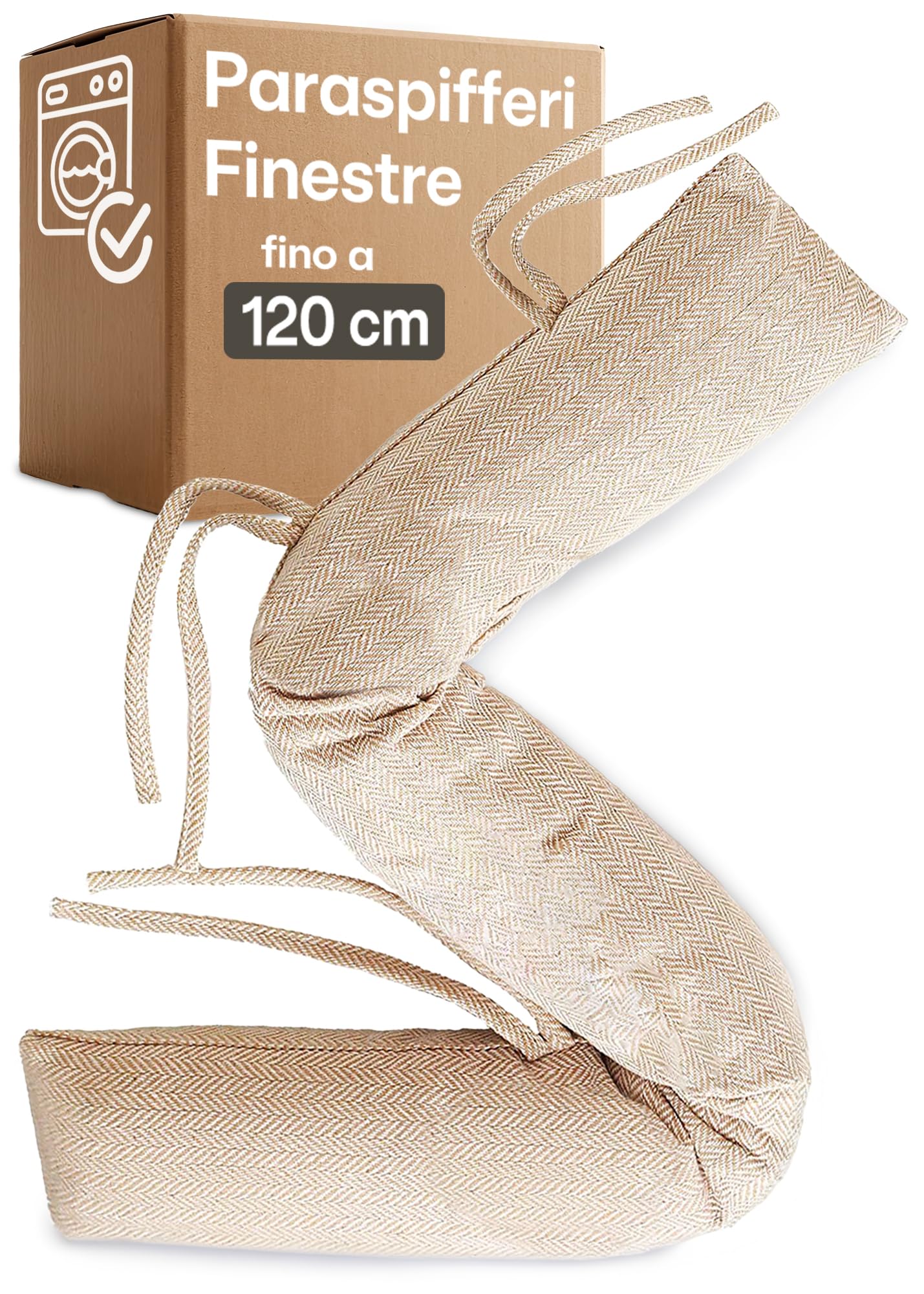 Praknu Paraspifferi Isolante per Porte e Finestre fino a 120 cm - Lavabile - Risparmio Energetico - Extra Lungo e Pesante - Beige