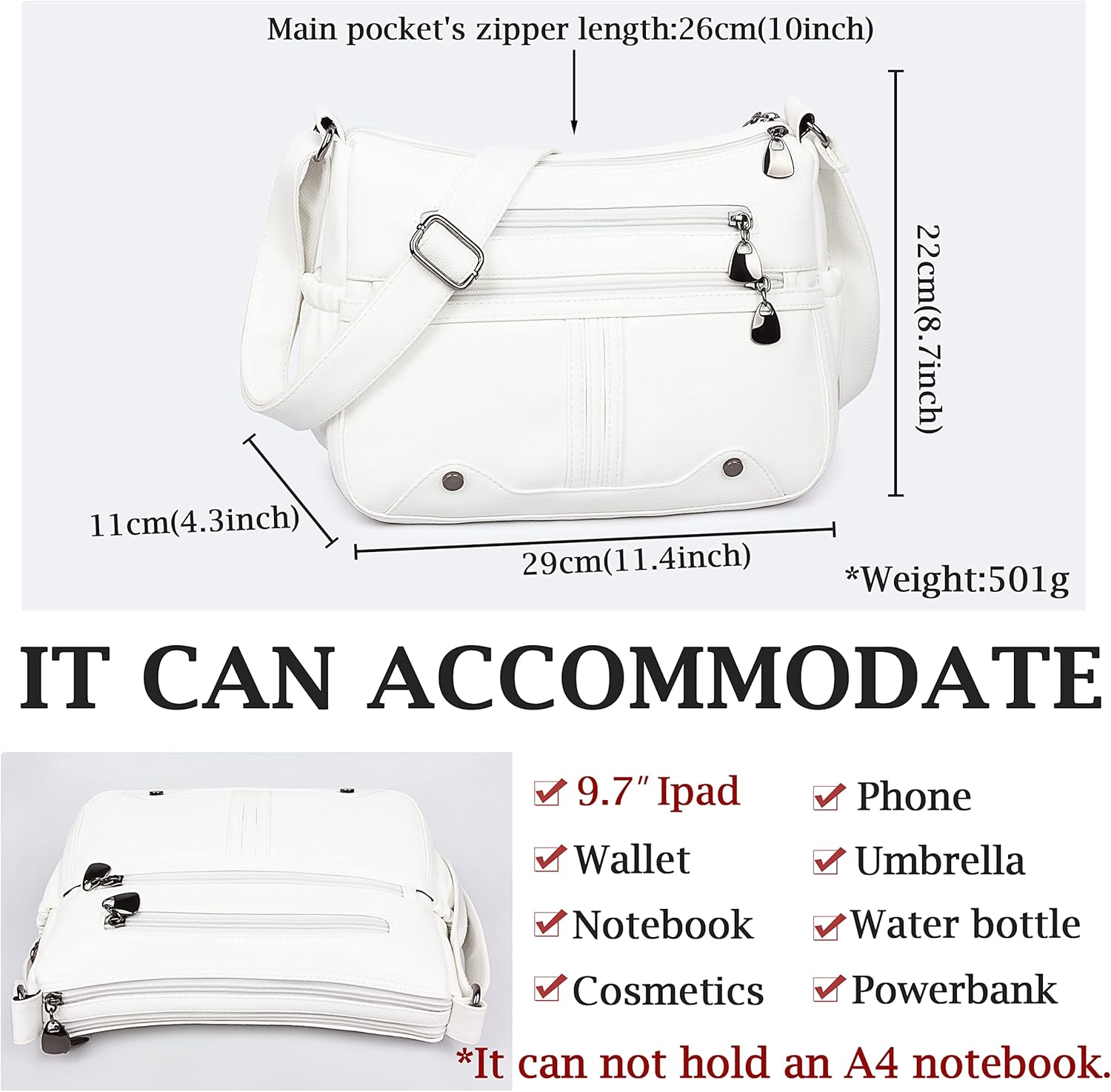 Women Soft PU Leather Shoulder Handbag Multi Pocket Crossbody Bag Ladies Medium Roomy Purses Fashion Tote Top Handle Satchel - Image 3