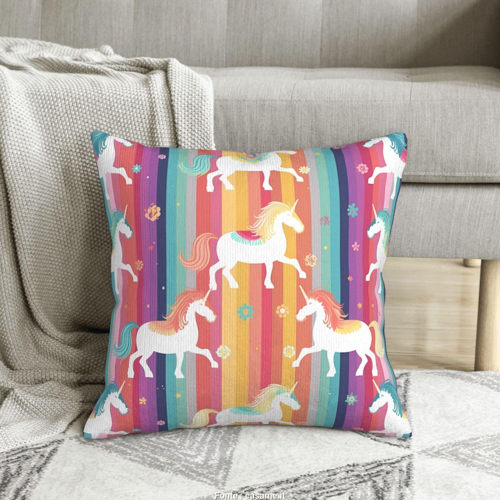 Housses de coussin pour salon et canapé au motif de licornes en velours