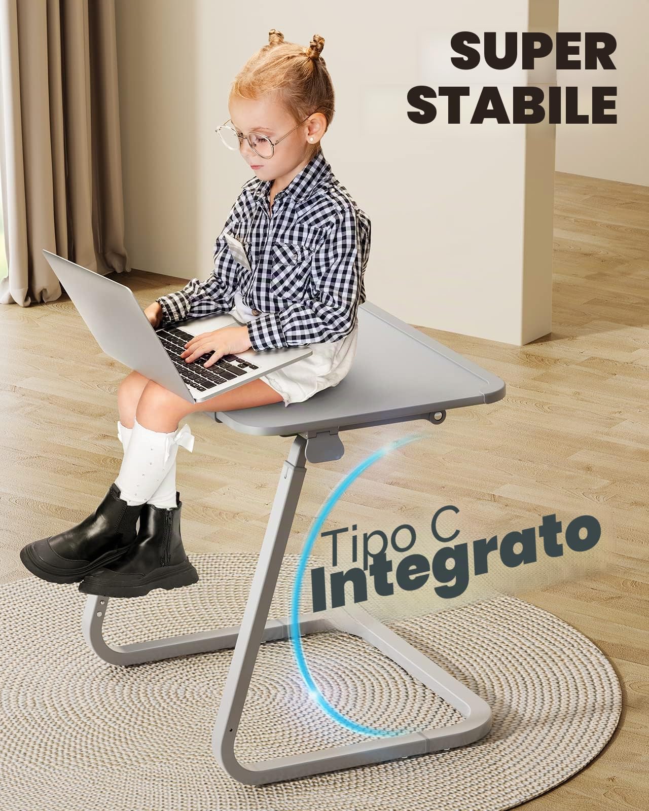 SAIJI Tavolino Laterale da Divano, Tavolo da Caffè, Gambe a U più stabili, angolo regolabile in altezza, slot per tablet, portabicchieri, 55 * 39 cm