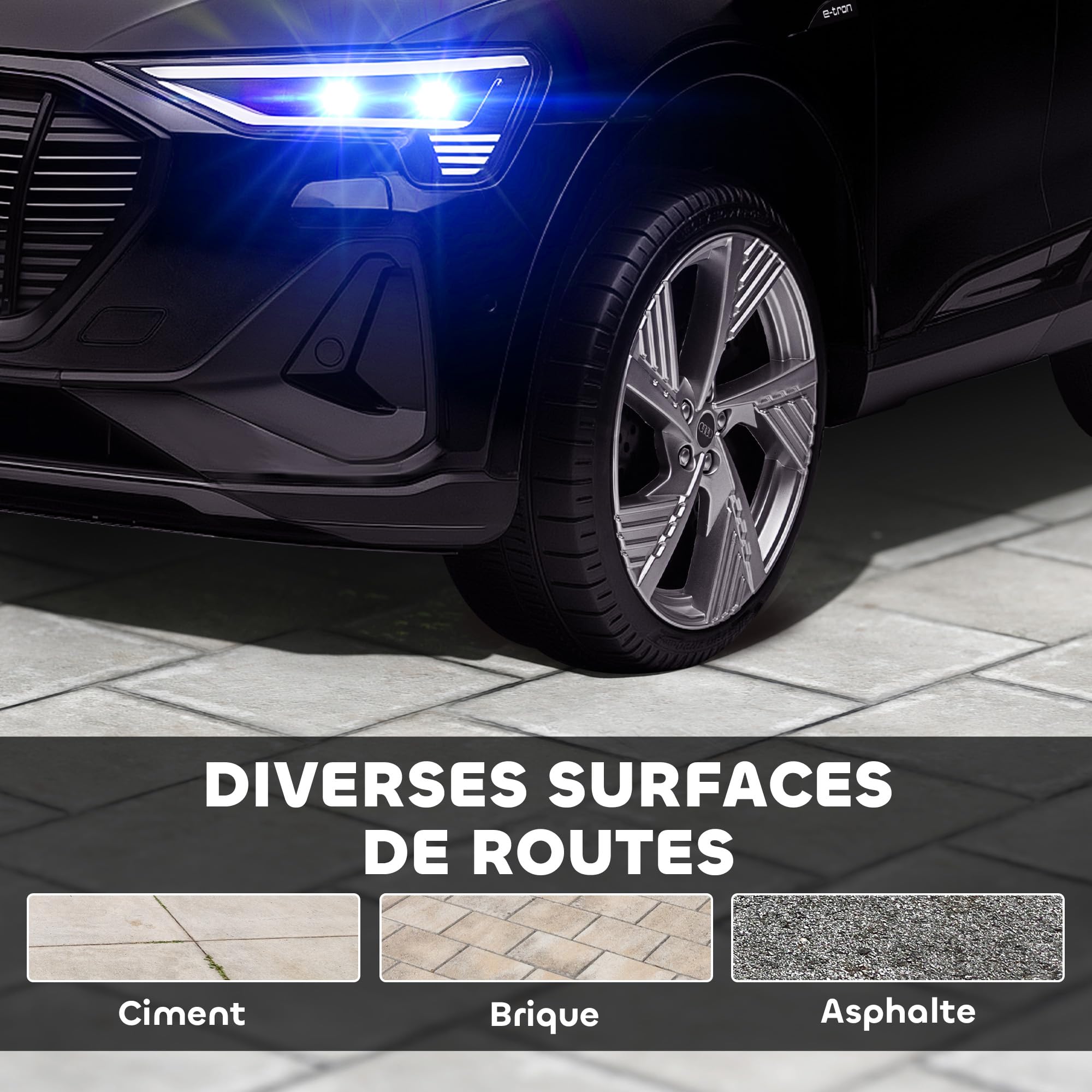 HOMCOM Voiture électrique Enfants sous Licence Audi e-tron Sportback, véhicule électrique 12V Max. 5 Km/h avec télécommande 2,4G, phares LED, Musique, klaxon, Port USB, MP3, Noir