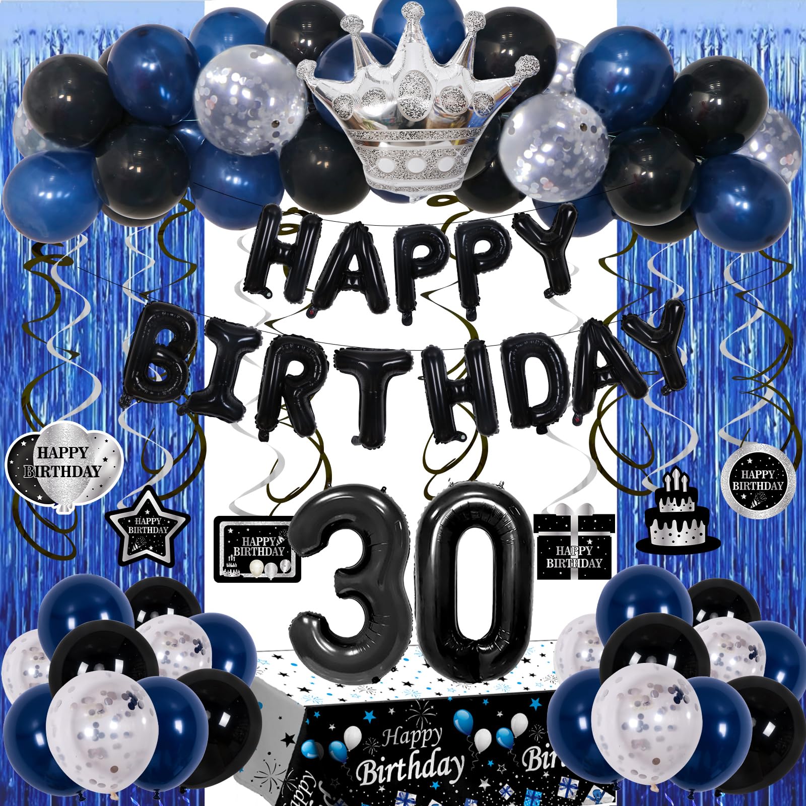 Amazon.com: 30th Birthday Decorations for Him, Blue Black Happy 30th