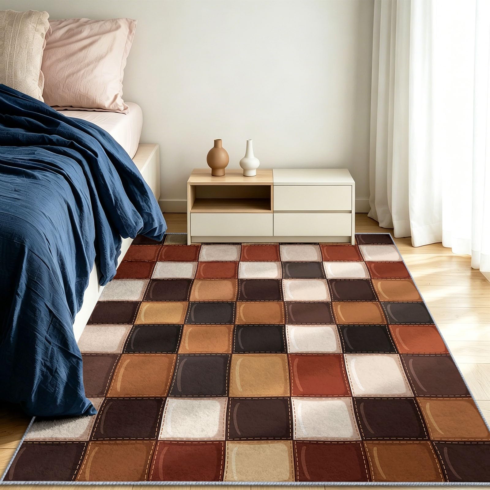 Tappeto in stile retrò per soggiorno, 120 x 170 cm, a scacchiera, per camera da letto, morbido, a pelo corto, antiscivolo, classico, per sala da pranzo, ufficio, cucina, cameretta dei bambini