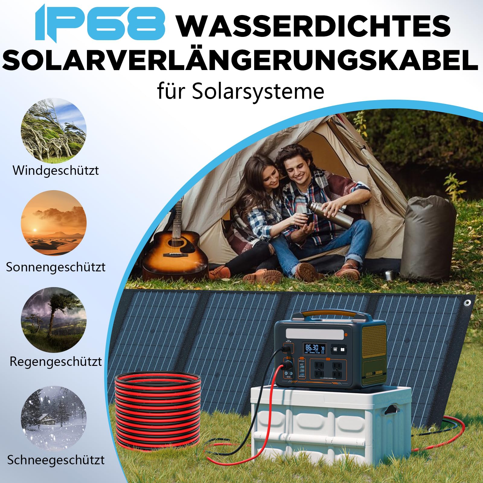 Oududianzi Solarkabel 6mm2 10m, Solarkabel Verlängerung 10/15/20/30/50m, Photovoltaik Kabel, PV Kabel 6mm2, PV Verlängerungskabel für Solarpanel, Wechselrichter und Laderegler (6mm2 2x10m)