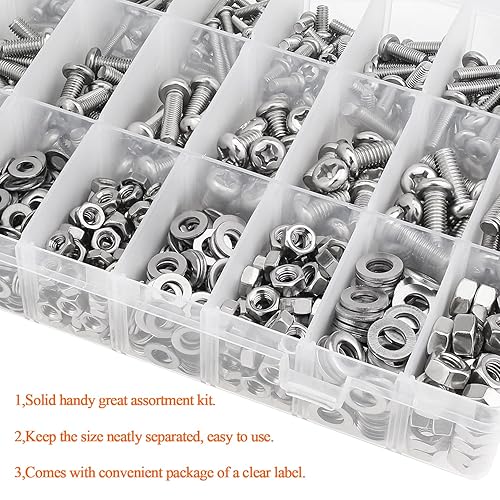 Miniatura 7 de HELIFOUNER 810 piezas M3 M4 M5 M6, 304 acero inoxidable Phillips cabeza cacerola tornillos tornillos tuercas arandelas hardware surtido kit