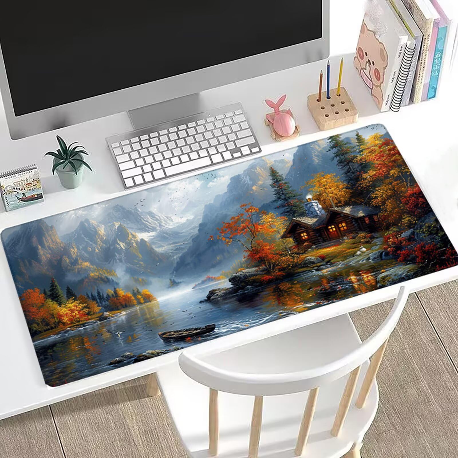 River XXL podkładka pod mysz, 120 x 60 cm, gamingowa podkładka pod mysz, łódź, duża podkładka na biurko, akcesoria na biurko do gier z antypoślizgową podstawą i przeszytymi krawędziami, ulepszona