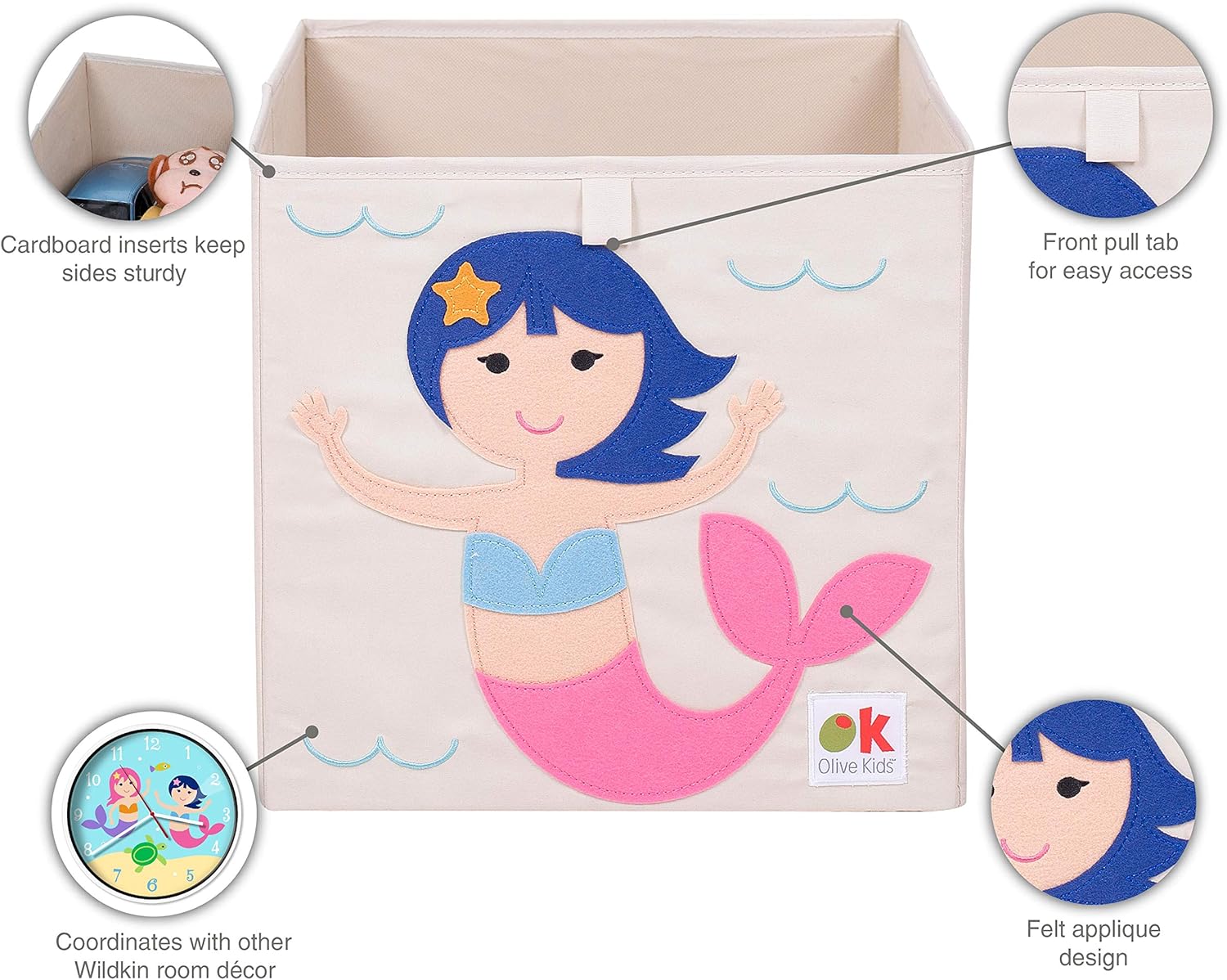 Mermaid Beige and Pink Fabric Kids Storage Cube
