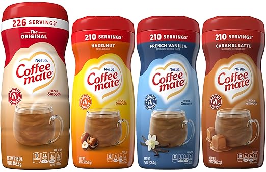 Coffee mate Powdered Creamer Variety 4 Pk, 1 of each of the following: Original, Hazelnut, French Vanilla, Caramel Latte
